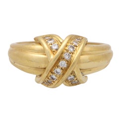 Vintage Tiffany & Co. 'X' Signature Diamond Ring Set in 18k Yellow Gold