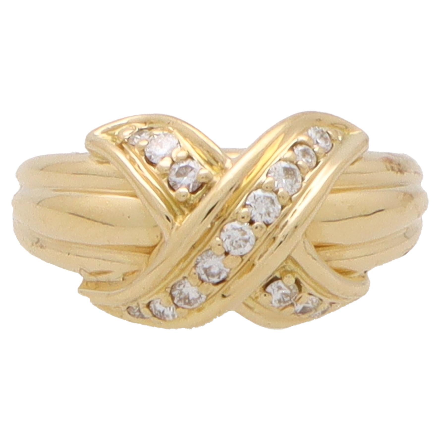 Vintage Tiffany & Co. 'X' Signature Diamond Ring Set in 18k Yellow Gold