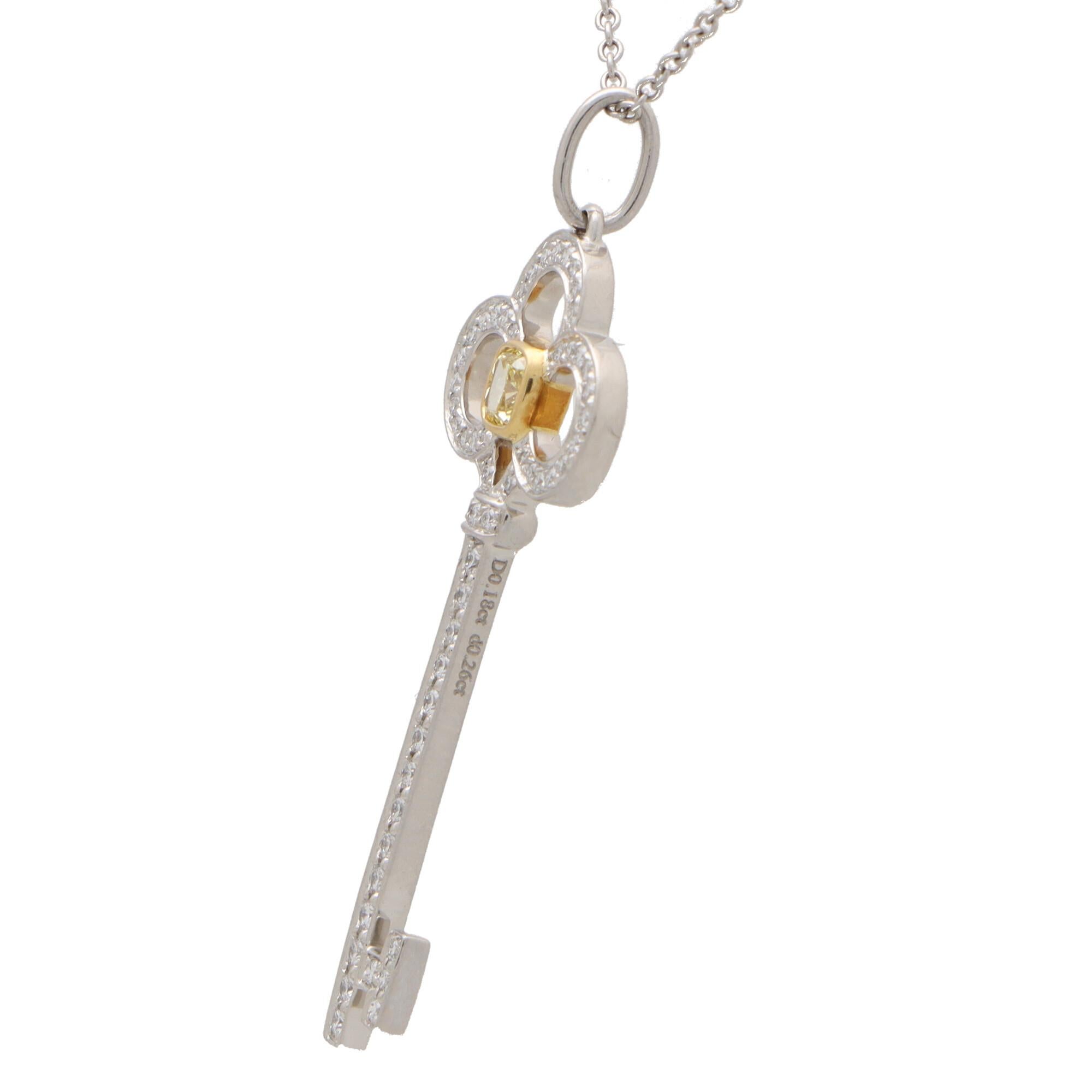 Modern Vintage Tiffany & Co. Yellow Diamond Key Pendant Set in Platinum and Gold