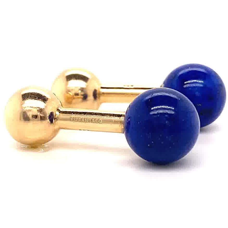 Vintage Tiffany & Co. Yellow Gold Lapis Cufflinks In Excellent Condition In Beverly Hills, CA