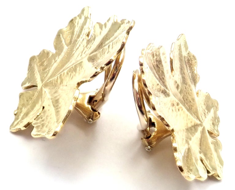 Vintage Tiffany and Co. Yellow Gold Leaf Earrings For Sale at 1stDibs