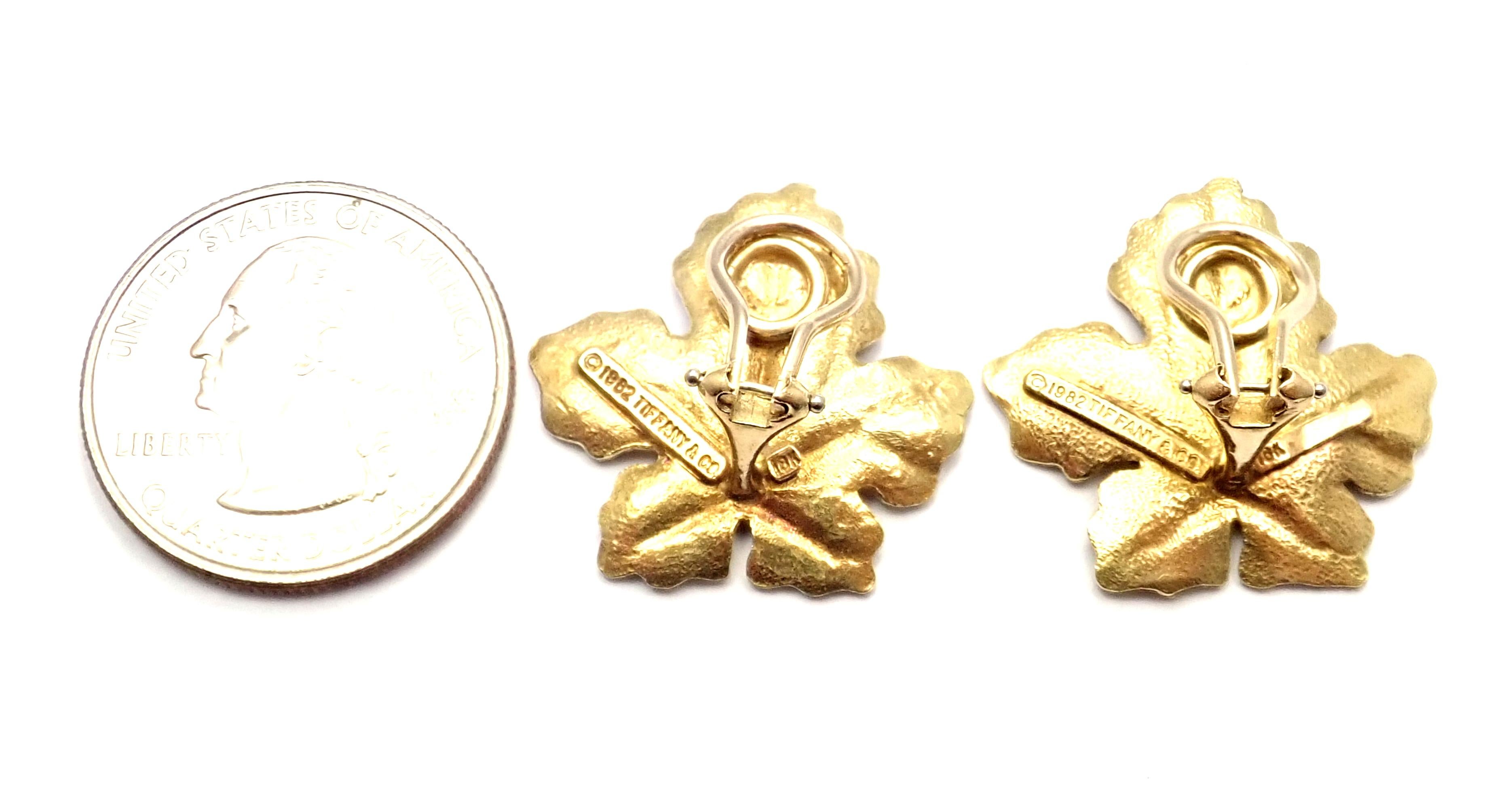Vintage Tiffany & Co. Yellow Gold Leaf Earrings 1