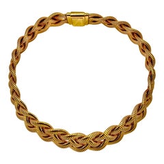 Vintage Tiffany & Co. Yellow Gold Triple Strand Braided Tubogas Choker Necklace