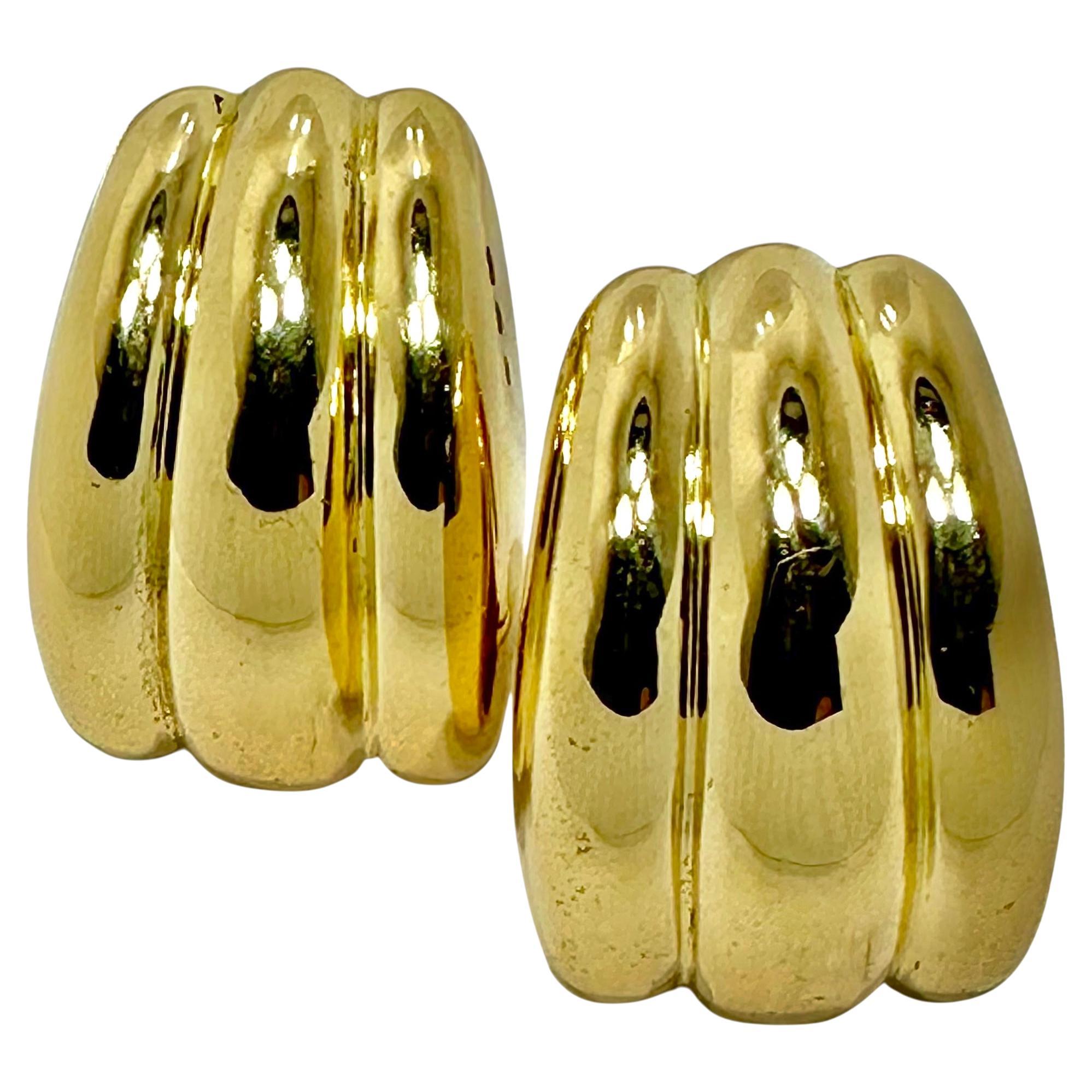 Vintage Tiffany & Co.18K Gelbgold geriffelte Clip-On Ohrringe Ideal für jeden Tag