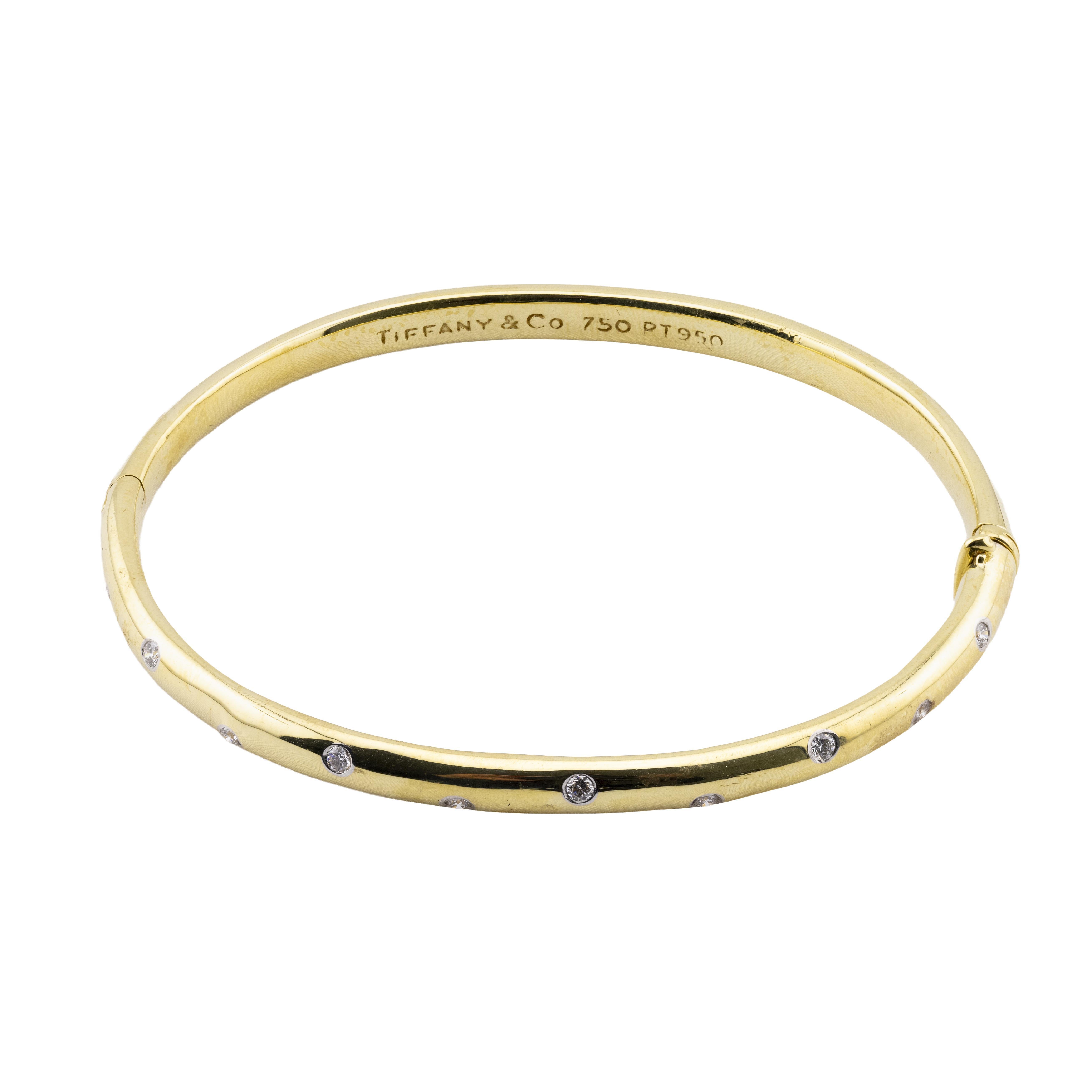 Brilliant Cut Vintage Tiffany & Company Etoile Diamond Bangle Bracelet 18 Karat Gold Platinum For Sale