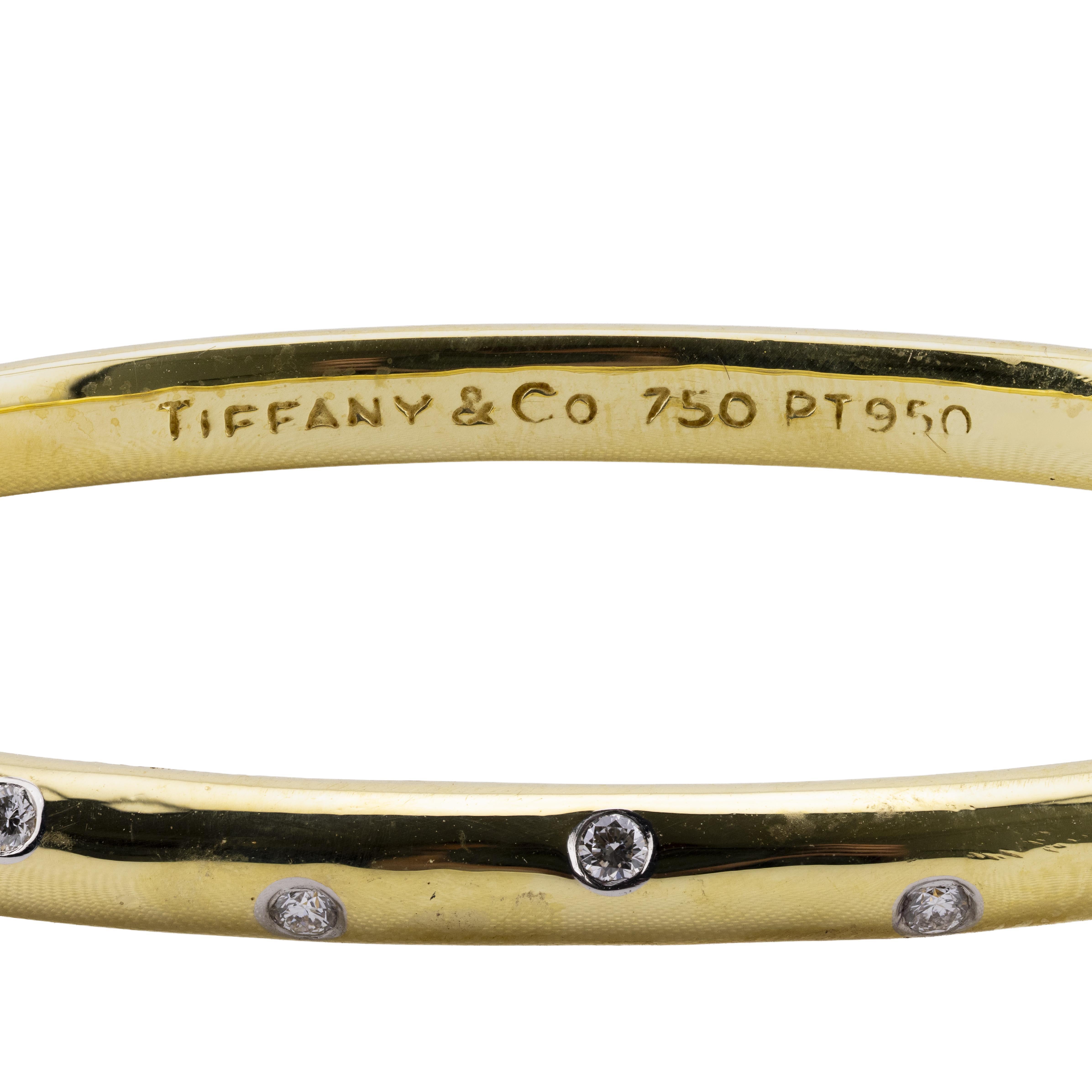 Vintage Tiffany & Company Etoile Diamond Bangle Bracelet 18 Karat Gold Platinum In Excellent Condition For Sale In Boston, MA