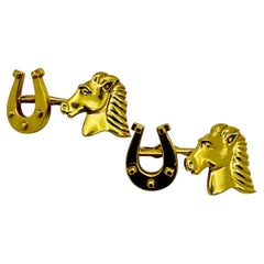Gemelos vintage de Tiffany & Company con motivo ecuestre en oro