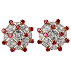 Vintage Tiffany Diamond & Ruby Trellis Earrings in Yellow Gold/Platinum 3.19 CTW