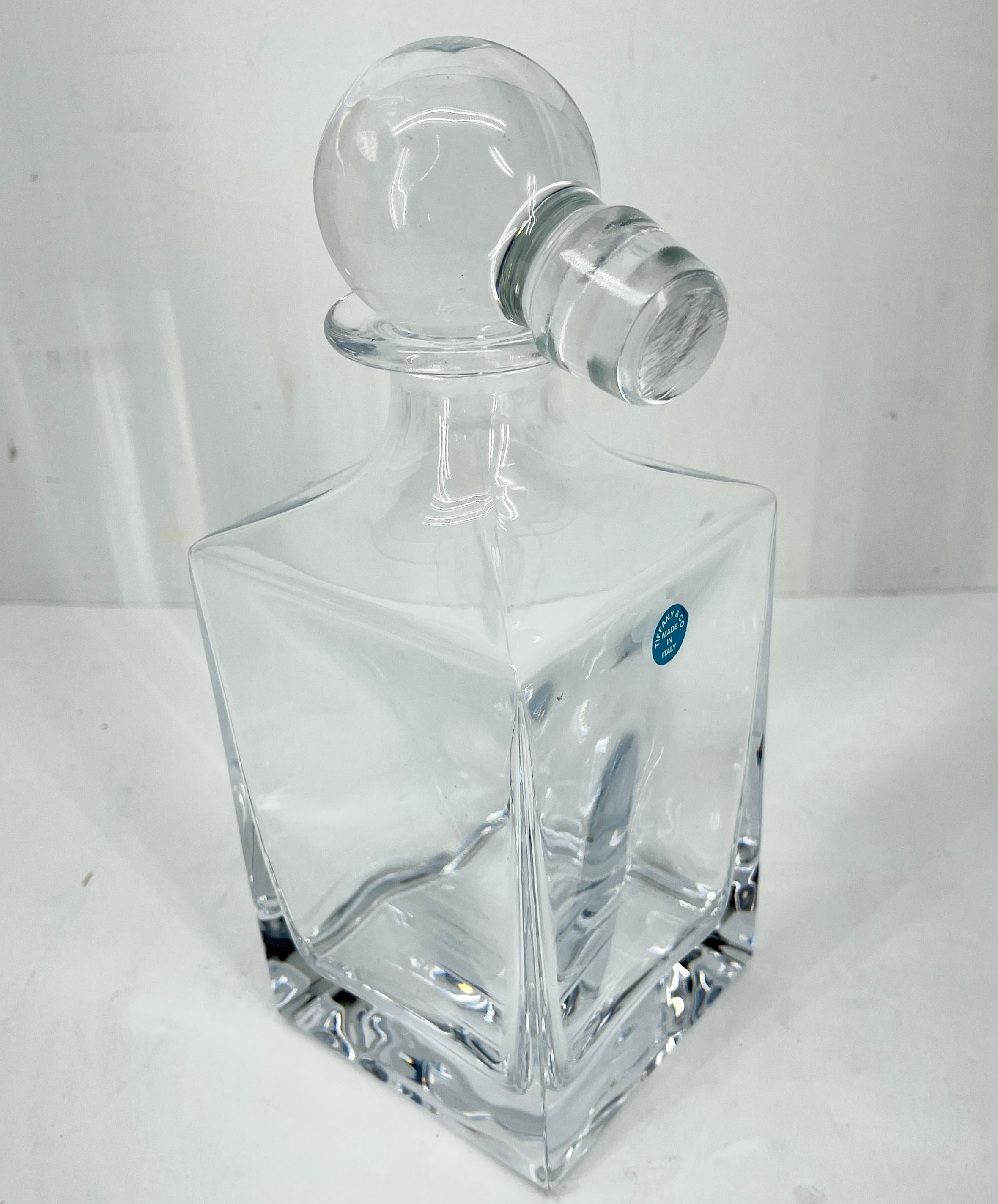 Hand-Crafted Vintage Tiffany & Co. Glass Decanter, Made in Italy 