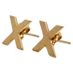 Vintage Tiffany Inspired 14k Solid Gold "X" Stud Earrings