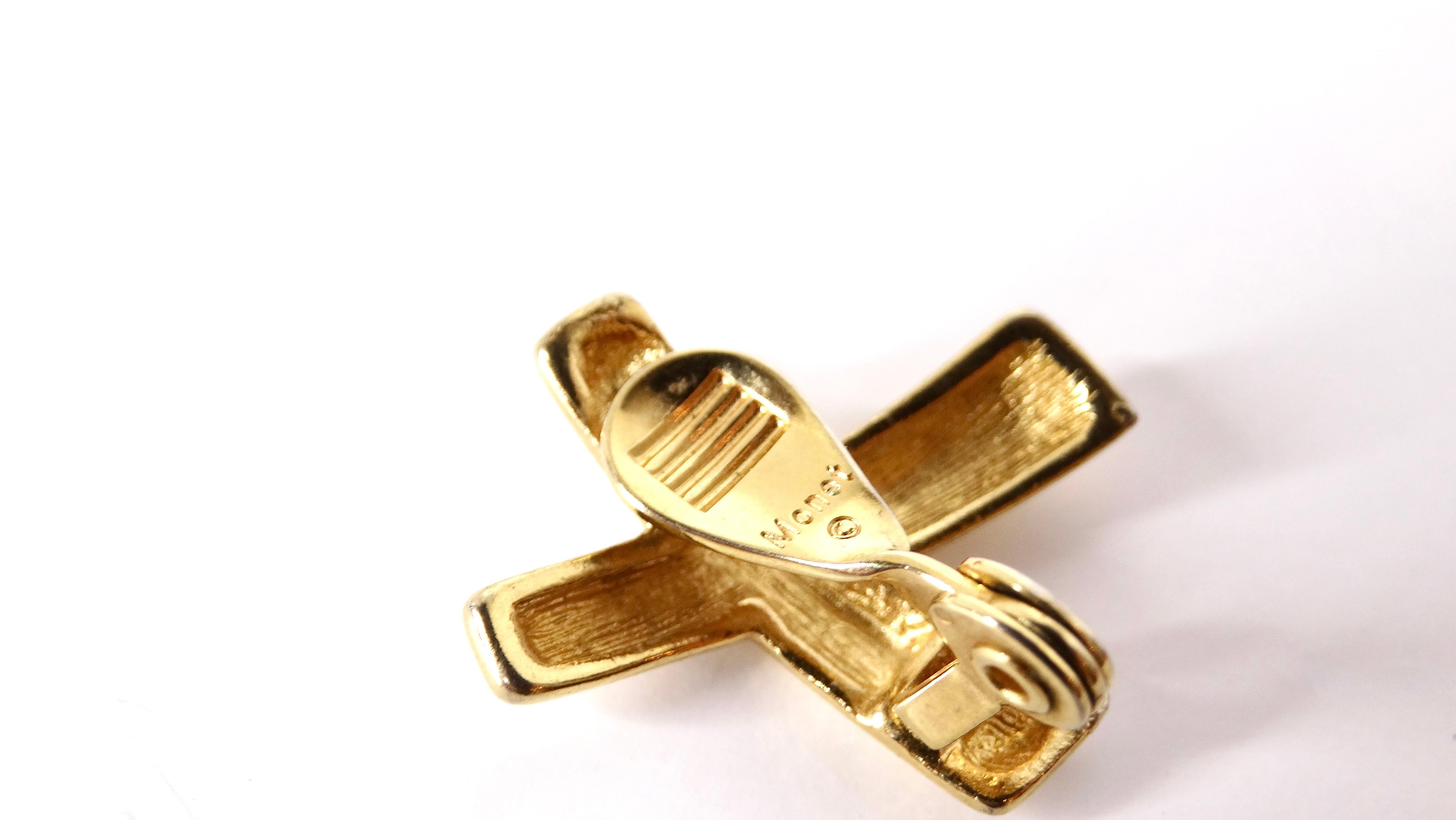 Vintage Tiffany inspirierte Monet Crossed Band 14k vergoldete Ohrringe, Vintage im Zustand „Gut“ im Angebot in Scottsdale, AZ