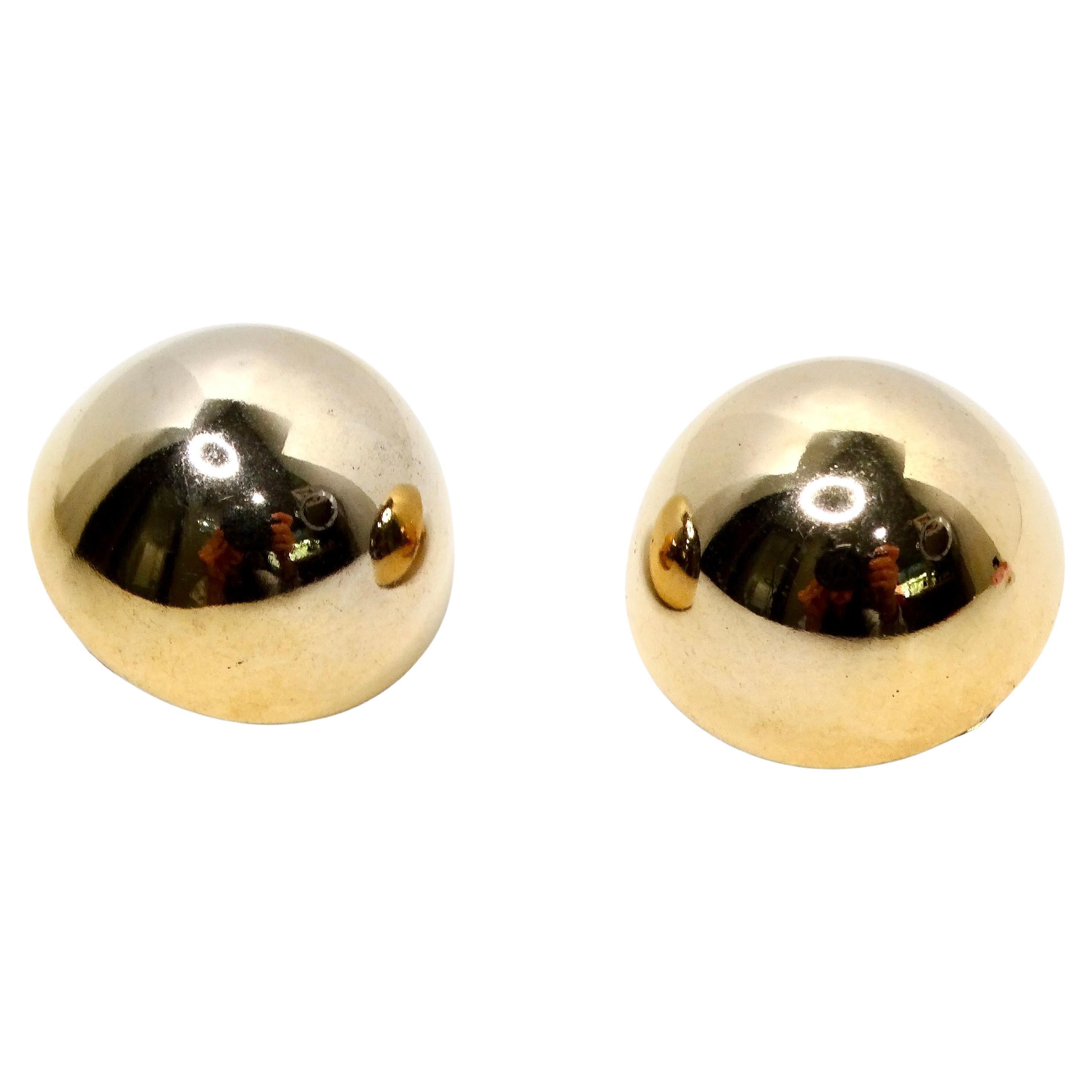 Vintage Tiffany Inspired Two-Toned 14k Gold Dome Clip-On Earrings