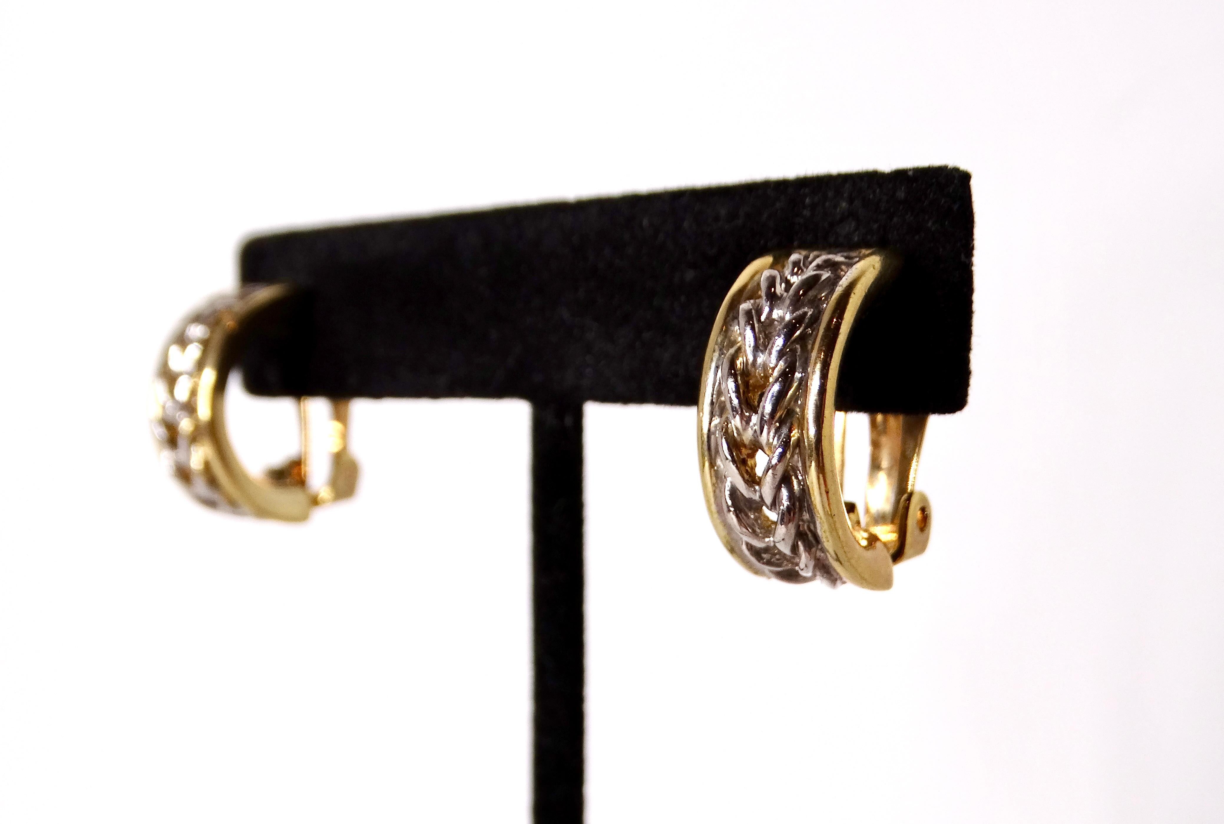 Donna Orecchini a cerchio a clip placcati oro 18k d'epoca ispirati a Tiffany a due tonalità in vendita
