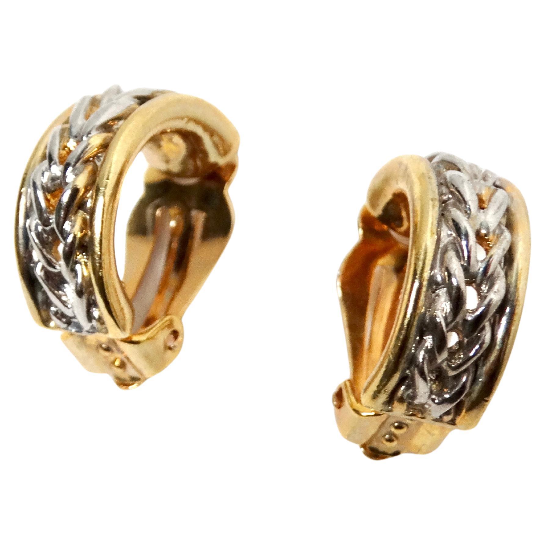 Orecchini a cerchio a clip placcati oro 18k d'epoca ispirati a Tiffany a due tonalità