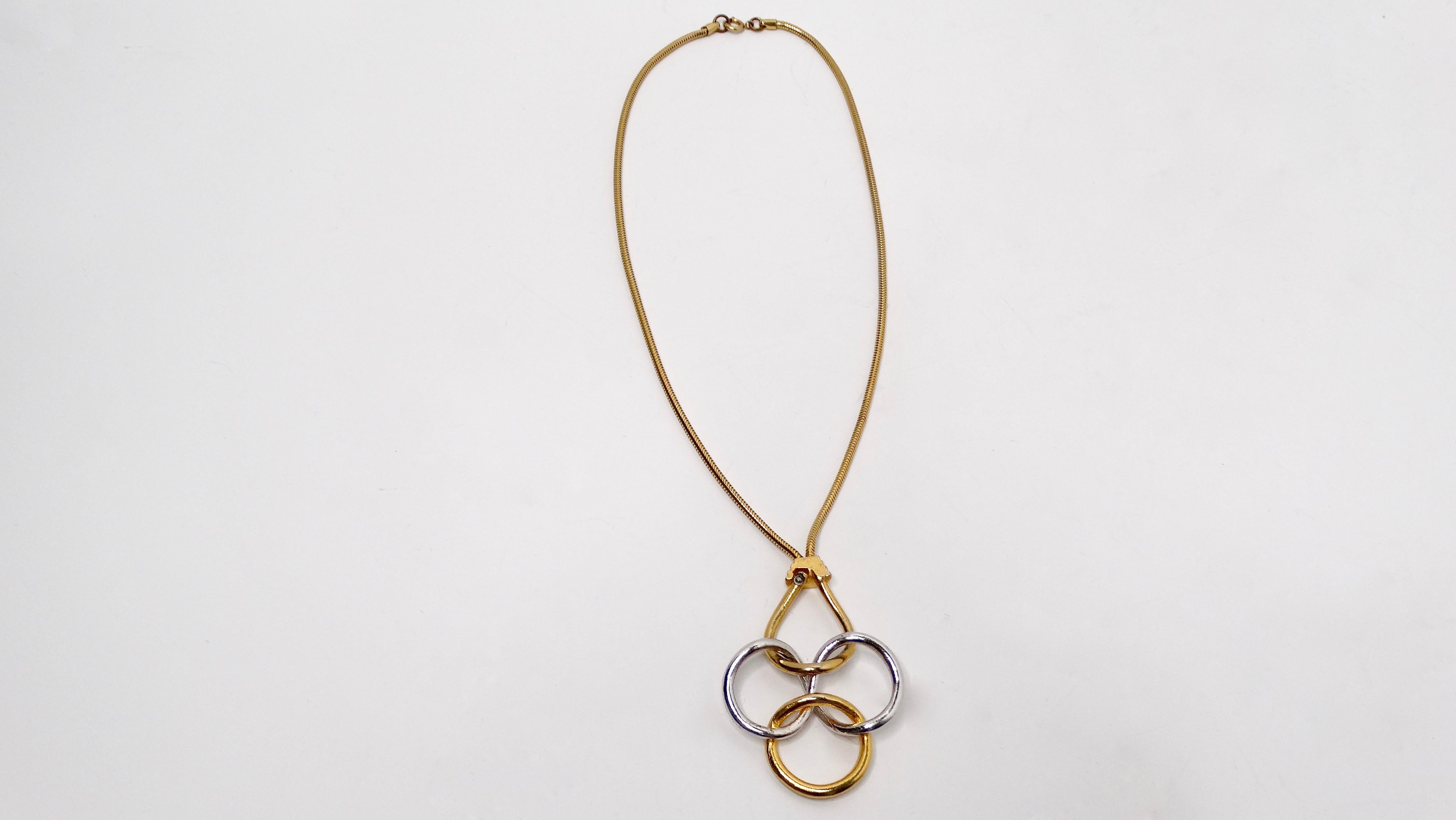 Collana con ciondolo Quadrifolio d'ispirazione Tiffany d'epoca, placcata in oro 18 carati, a due toni In condizioni buone in vendita a Scottsdale, AZ