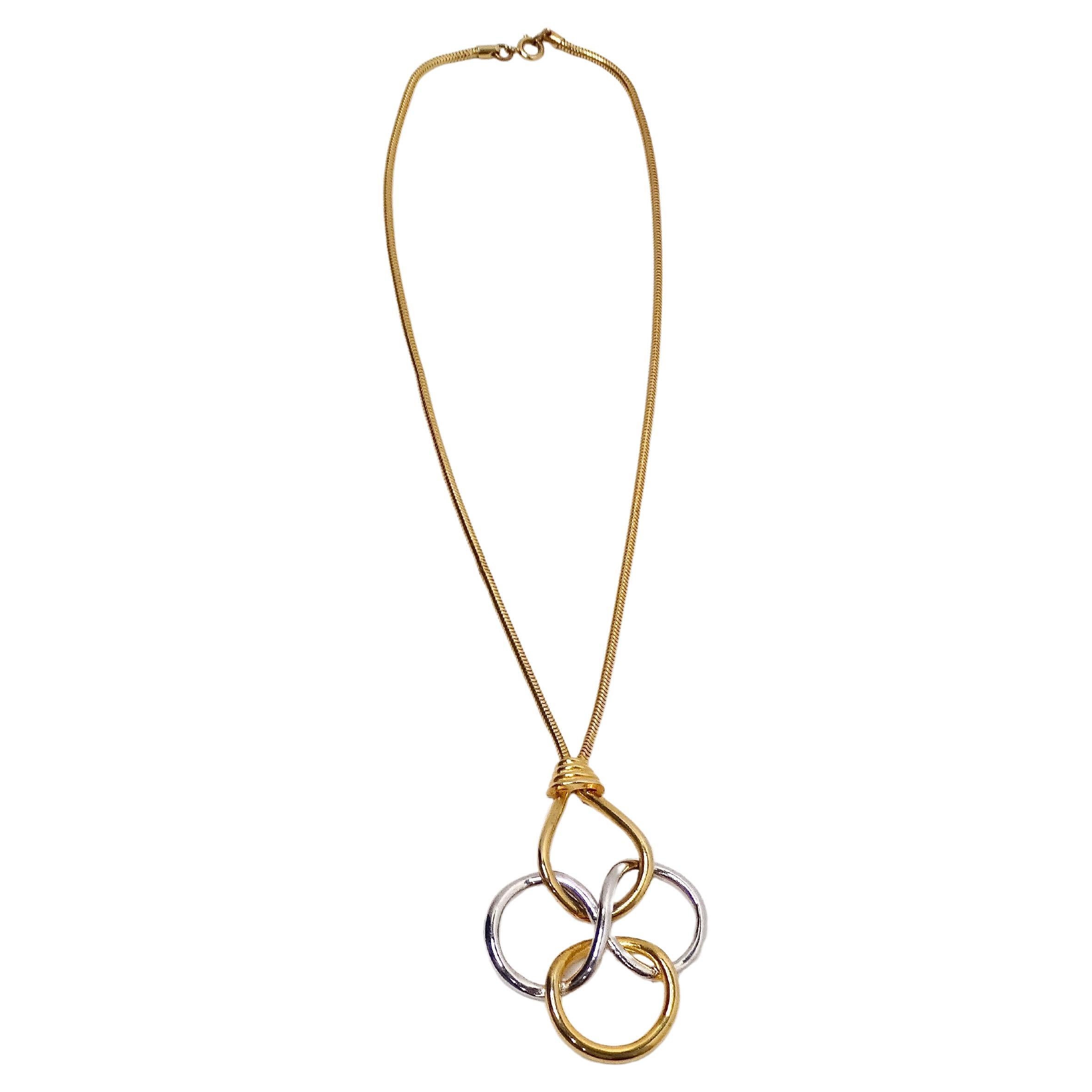 Collana con ciondolo Quadrifolio d'ispirazione Tiffany d'epoca, placcata in oro 18 carati, a due toni