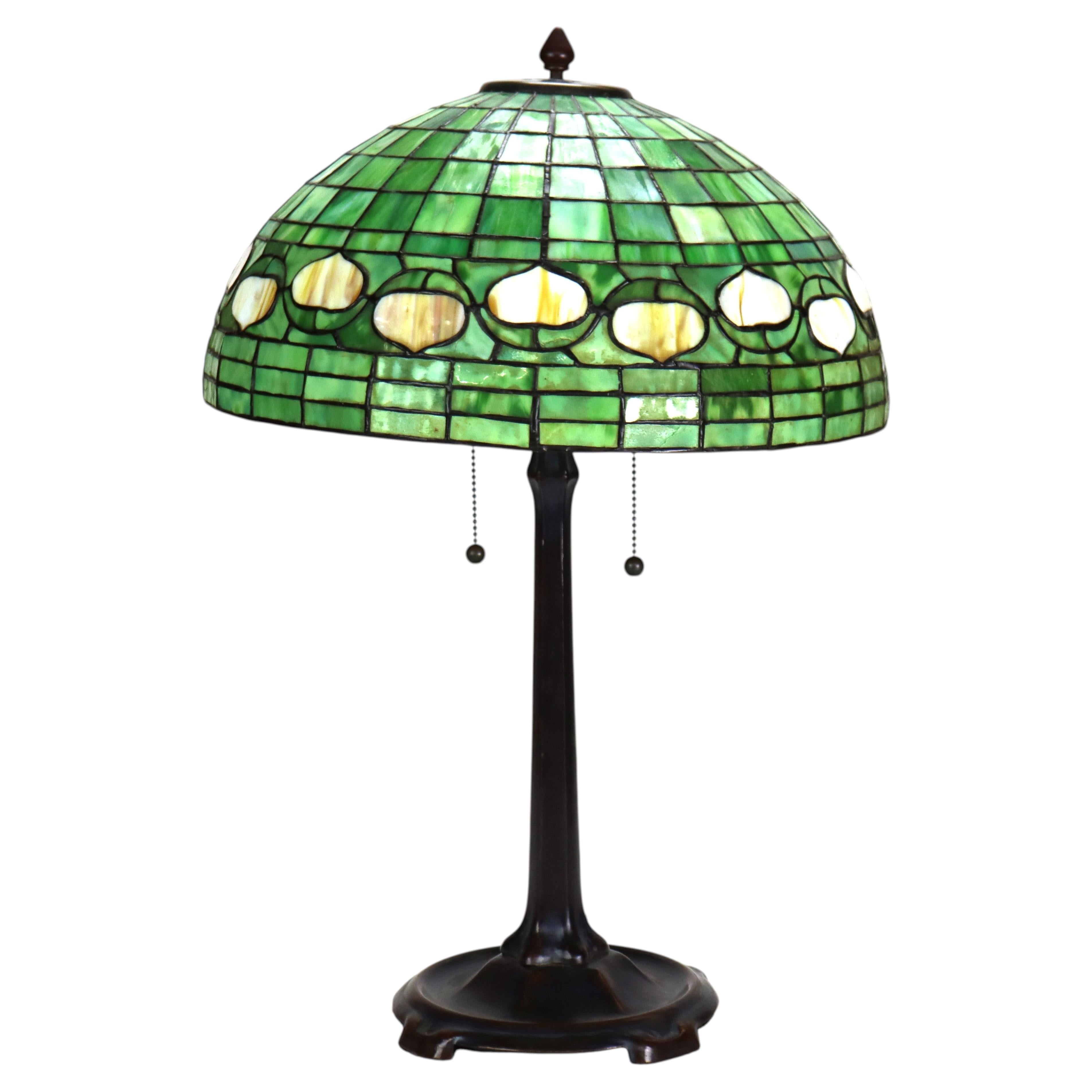 Vintage Tiffany Leaded Stained Glass Table Lamp With Acorn Shade 20thC