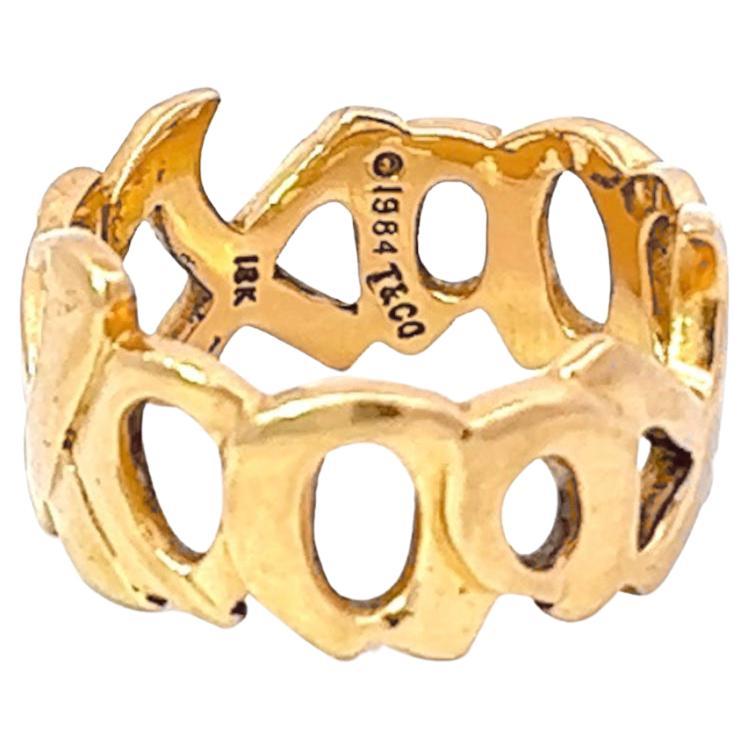 Vintage Tiffany Paloma Picasso Graffiti XO 18 Karat Gold Band Ring