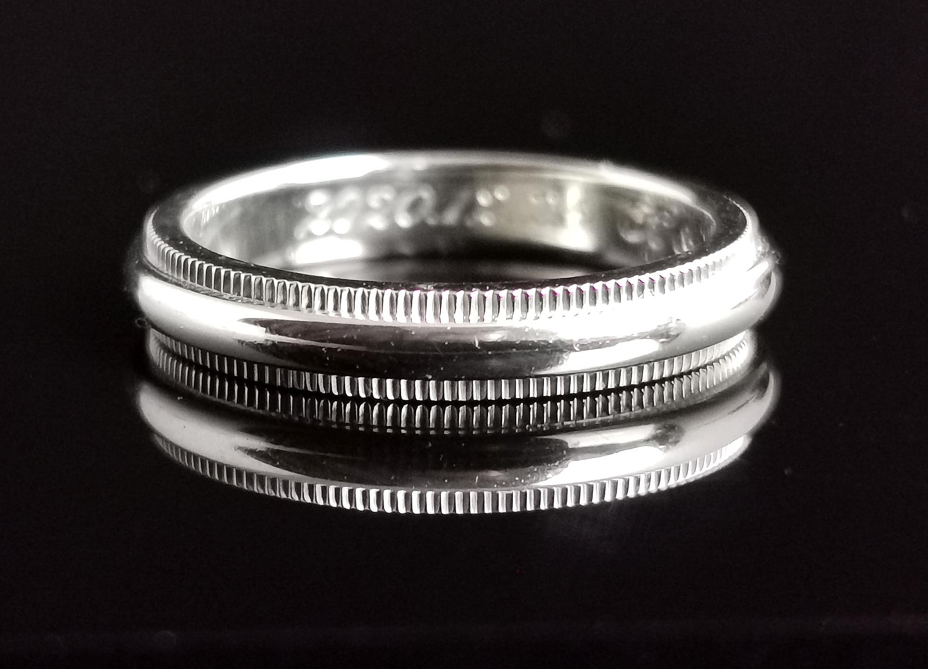 Vintage Tiffany Platinum Classic Milgrain Wedding Band Ring, Diamond, Wedding 1