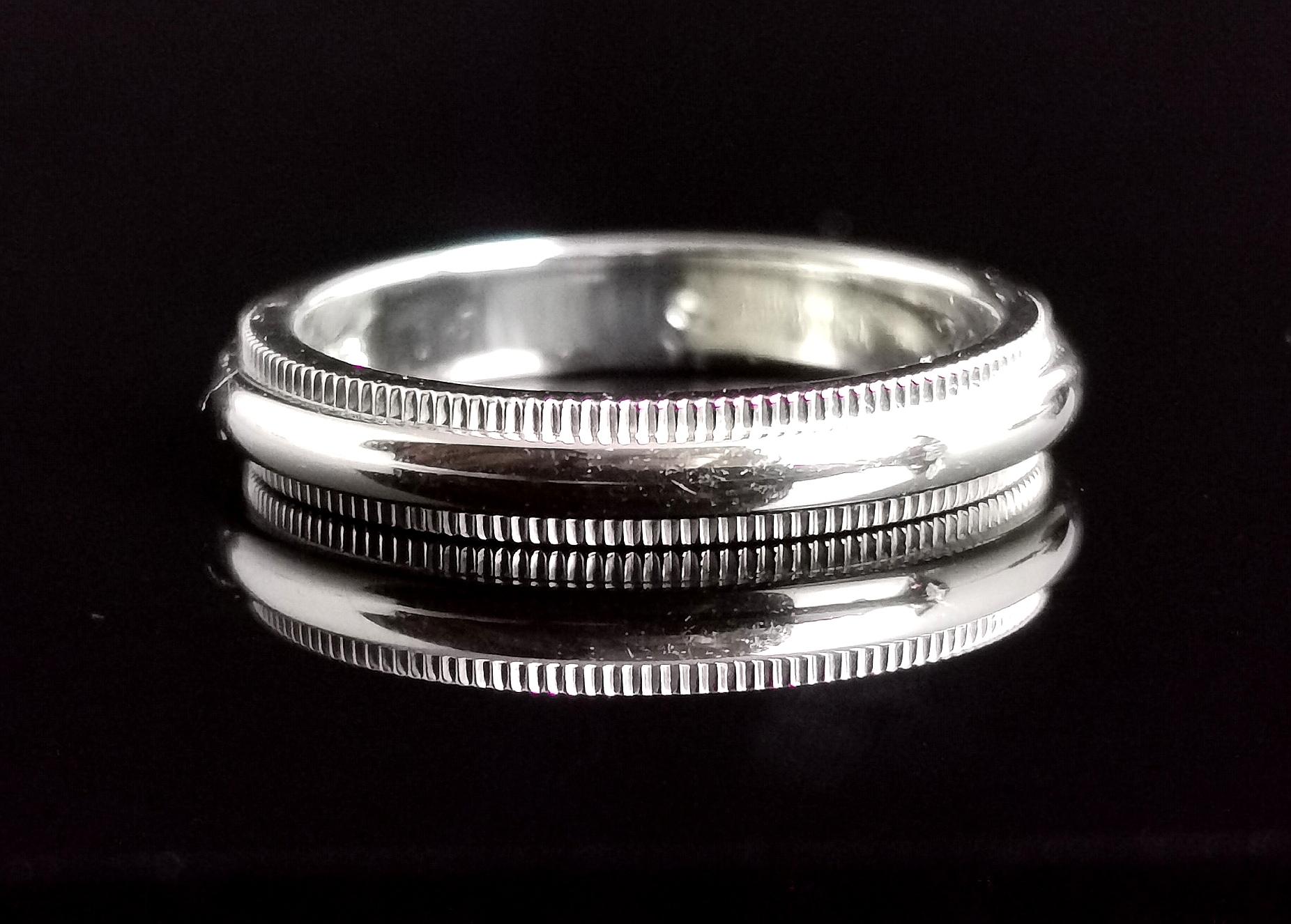 Vintage Tiffany Platinum Classic Milgrain Wedding Band Ring, Diamond, Wedding 2