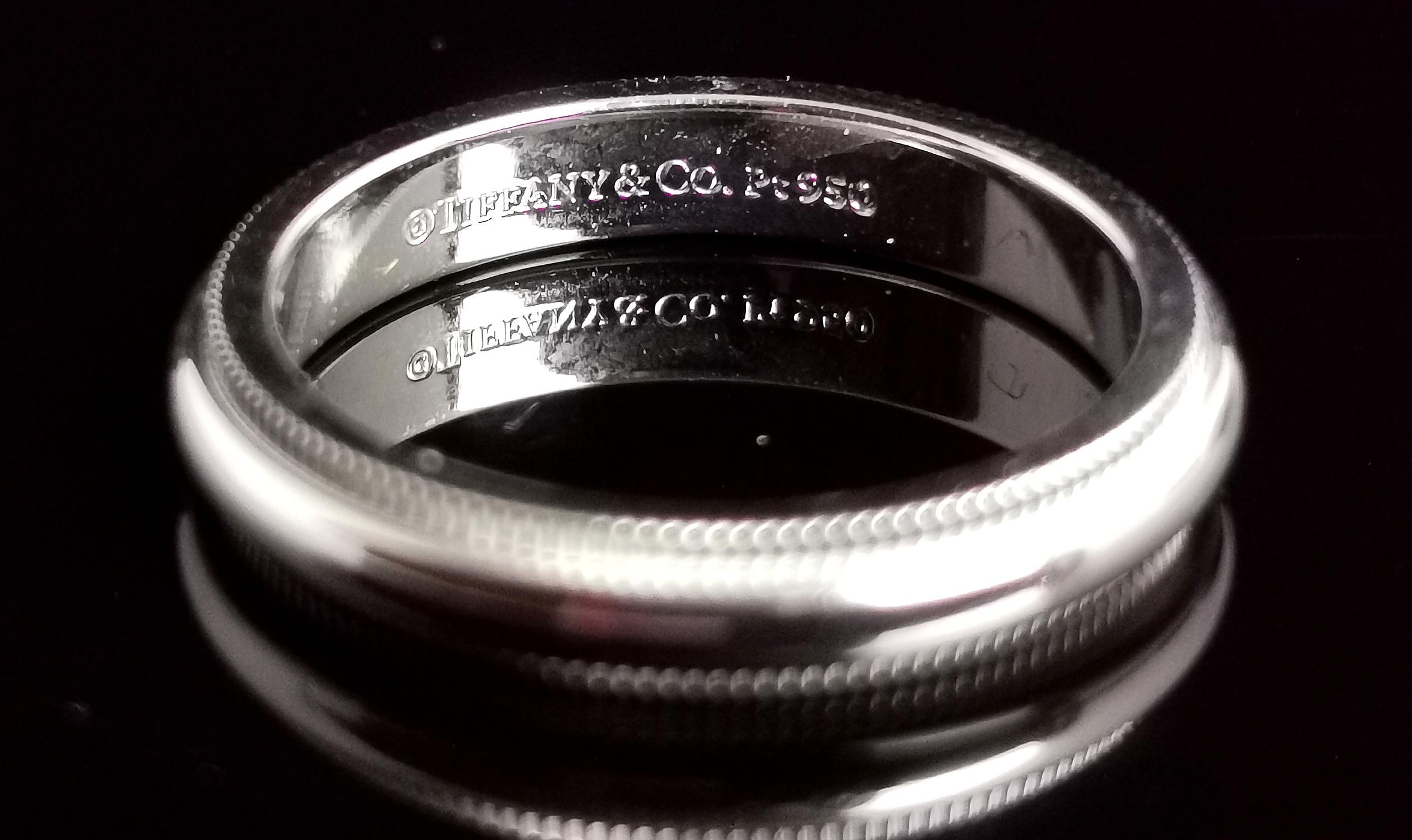 Vintage Tiffany Platinum Classic Milgrain Wedding Band Ring, Diamond, Wedding 3