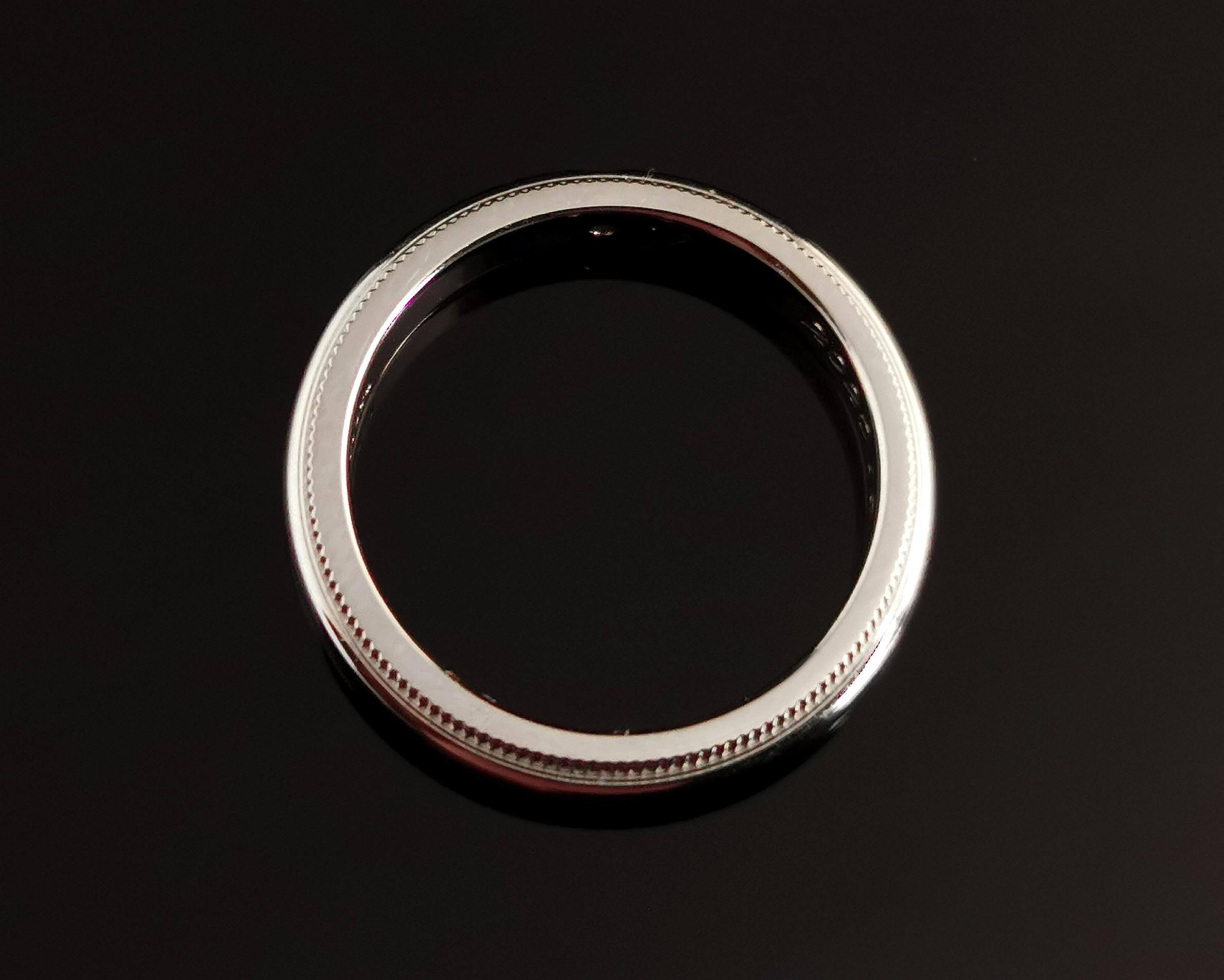 Vintage Tiffany Platinum Classic Milgrain Wedding Band Ring, Diamond, Wedding 4