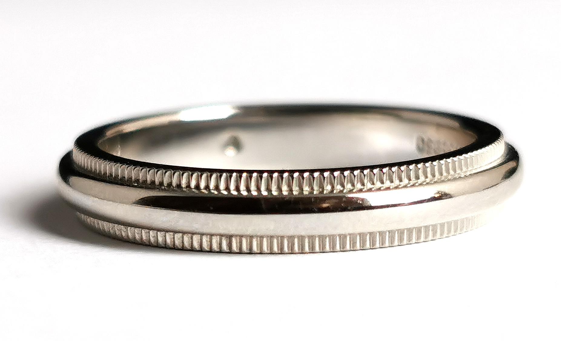 Vintage Tiffany Platinum Classic Milgrain Wedding Band Ring, Diamond, Wedding 6