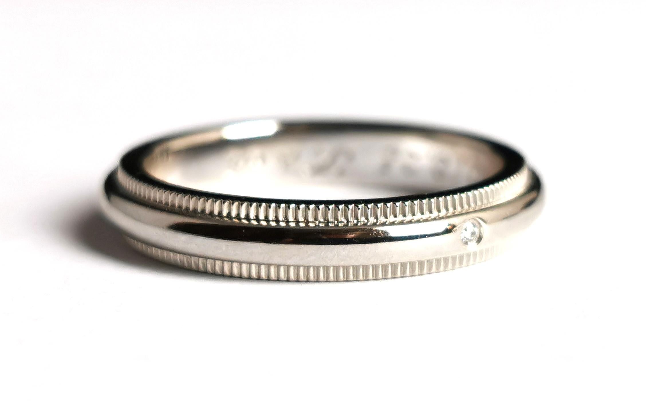 Vintage Tiffany Platinum Classic Milgrain Wedding Band Ring, Diamond, Wedding 7