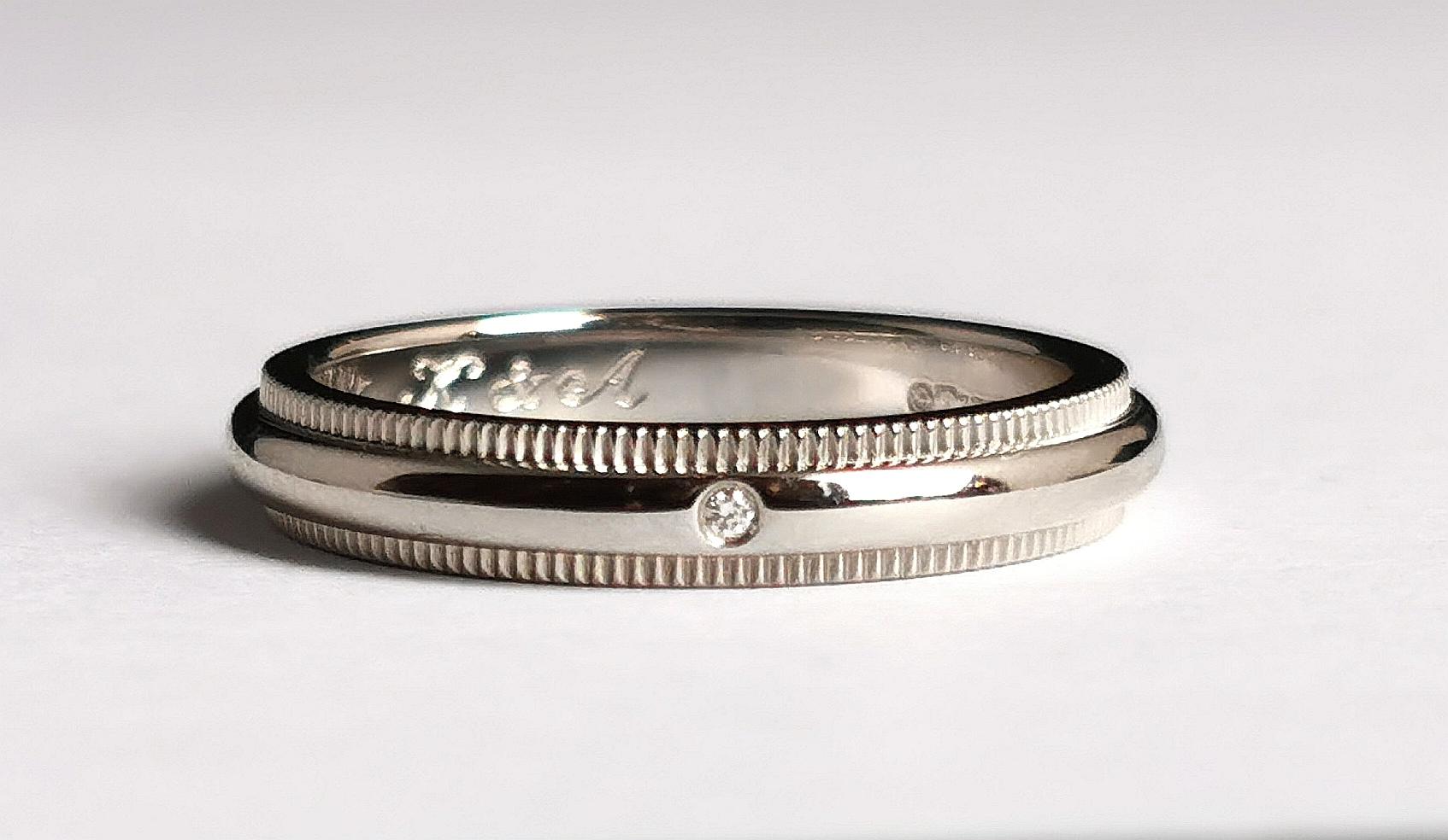 Vintage Tiffany Platinum Classic Milgrain Wedding Band Ring, Diamond, Wedding 8