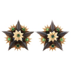 Retro Tiffany Schlumberger 18KYG Smoky Quartz & Tsavorite Starburst Earrings 