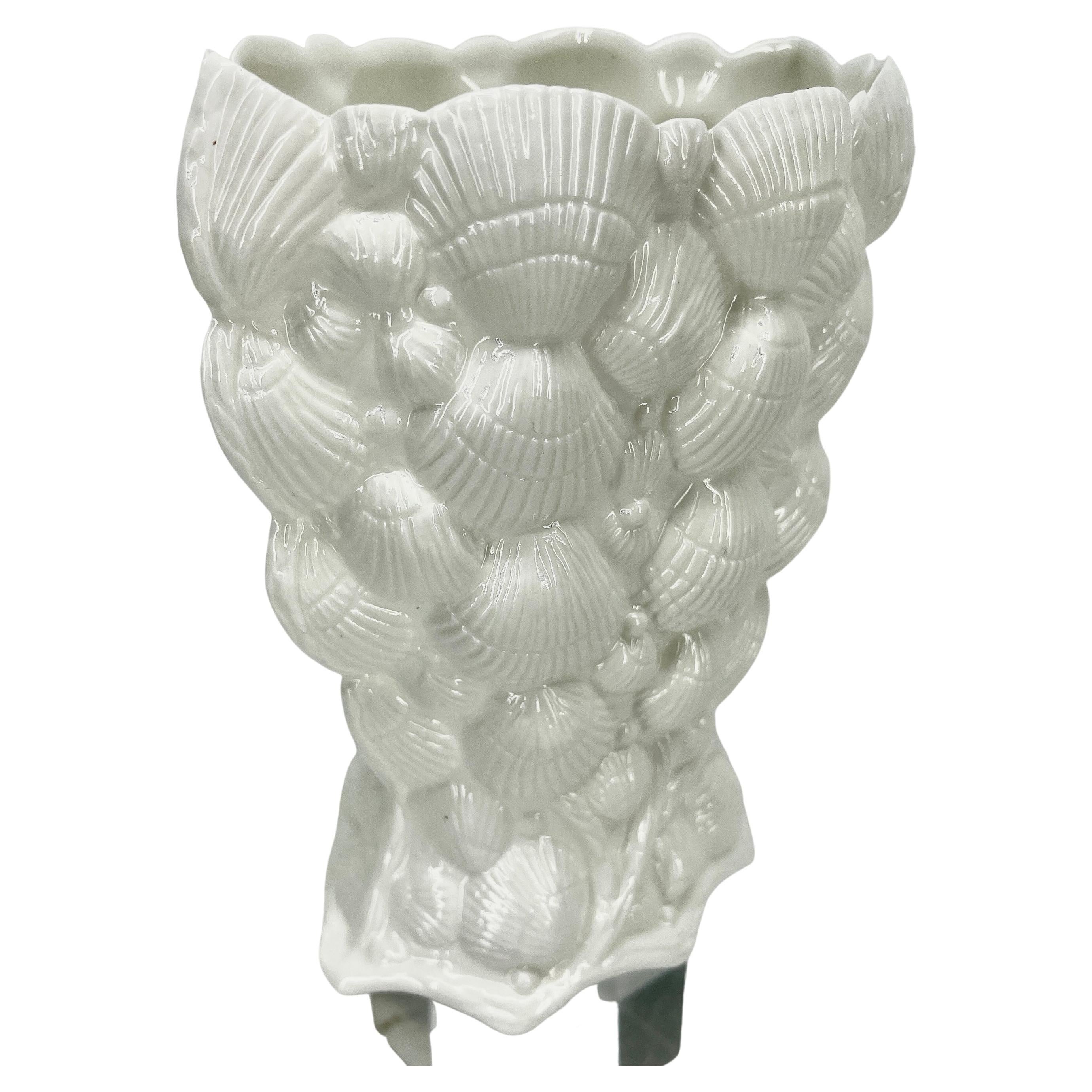 Mid-Century Modern Vintage Tiffany Seashell Vase by Sybil Connolly, White Porcelain