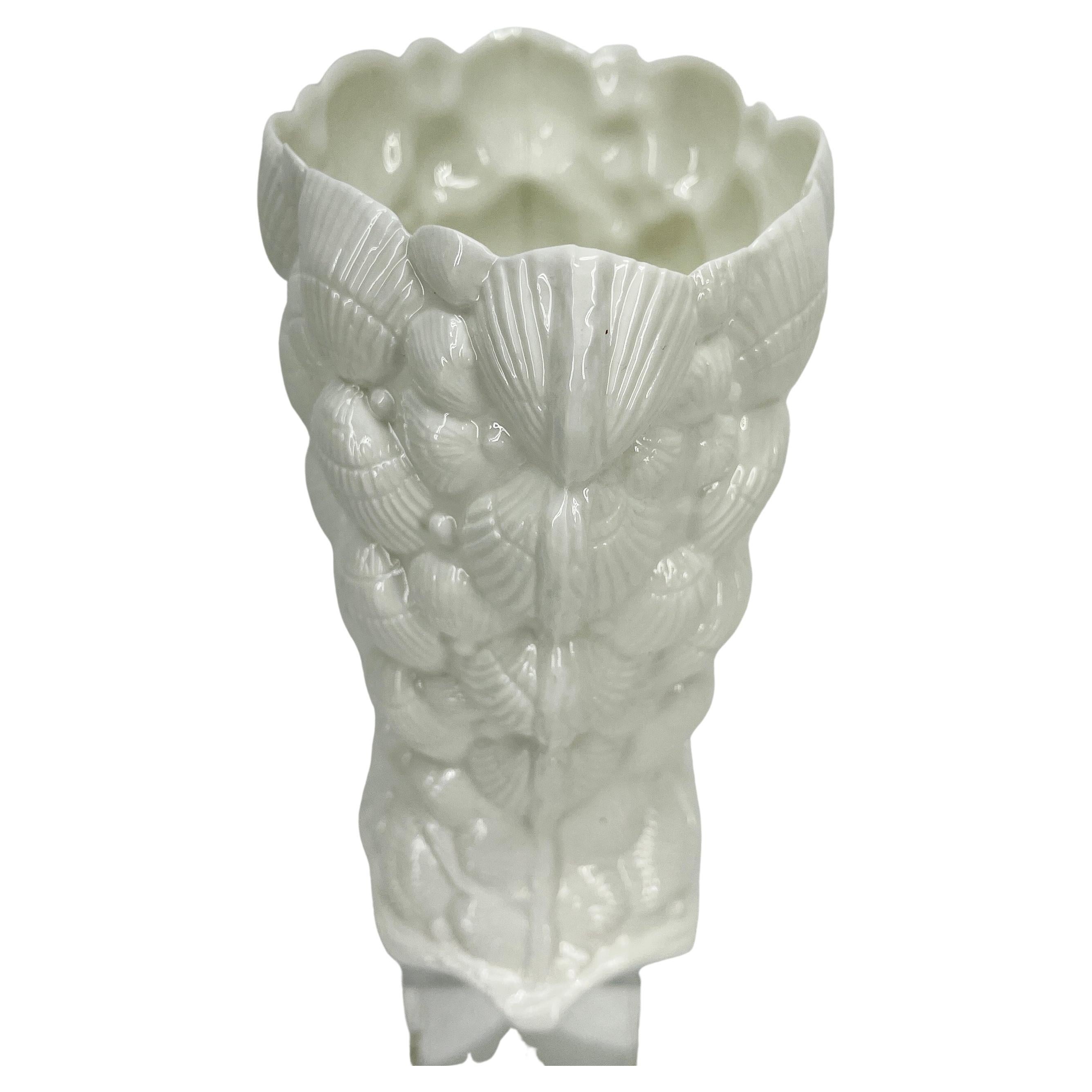 Molded Vintage Tiffany Seashell Vase by Sybil Connolly, White Porcelain