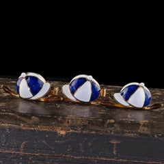 Vintage Tiffany Shlumberger 14K/18K Gold Enamel Jockey Cufflink Tie Stud Set