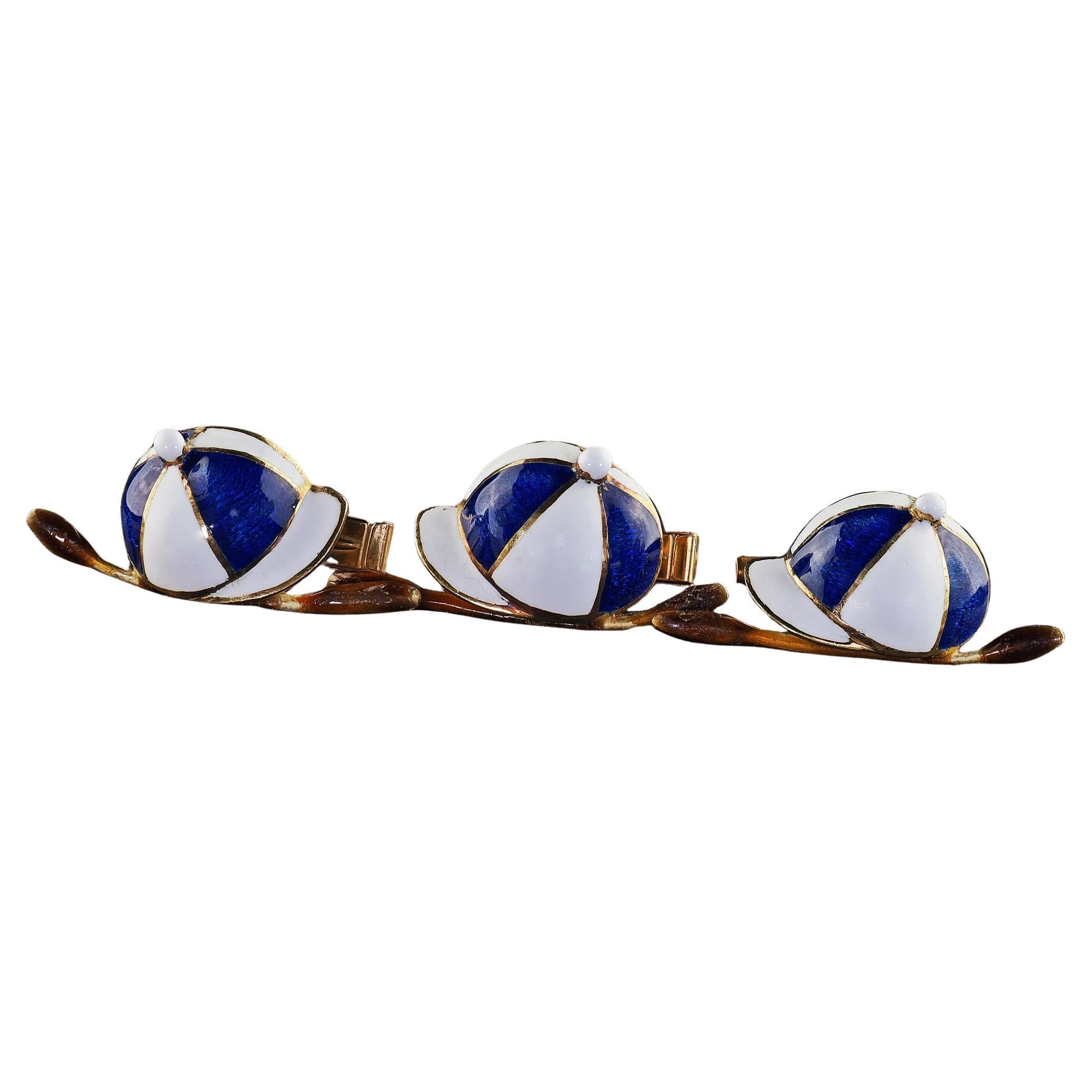 Vintage Tiffany Shlumberger 14K/18K Gold Enamel Jockey Cufflink Tie Stud Set