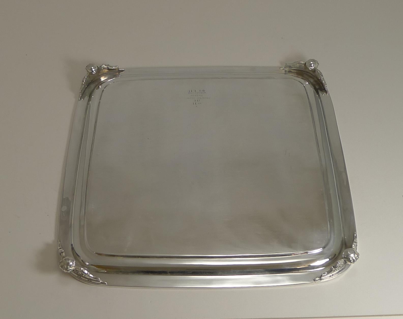 Vintage Tiffany Silver Plated Square Cocktail Tray or Salver 1