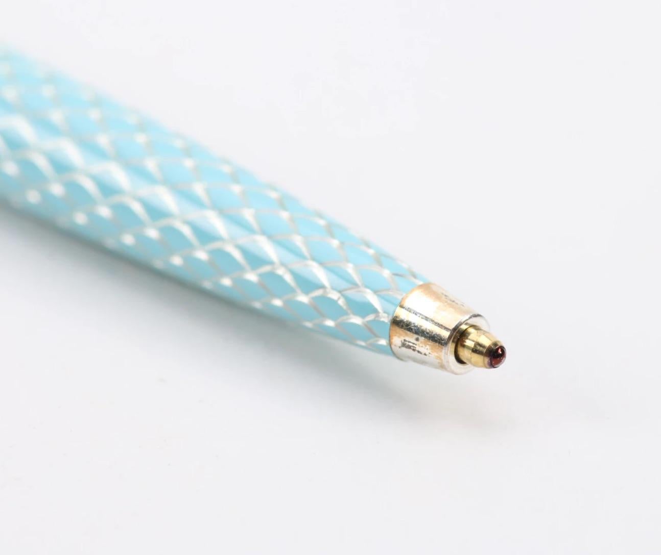 American Vintage Tiffany Sterling Silver Blue Dia, Enamel Ballpoint Pen For Sale