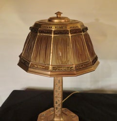 Vintage Tiffany Studios Linenfold 'Fabrique' Abalone Desk Lamp