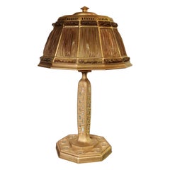 Antique Tiffany Studios Linenfold 'Fabrique' Abalone Desk Lamp