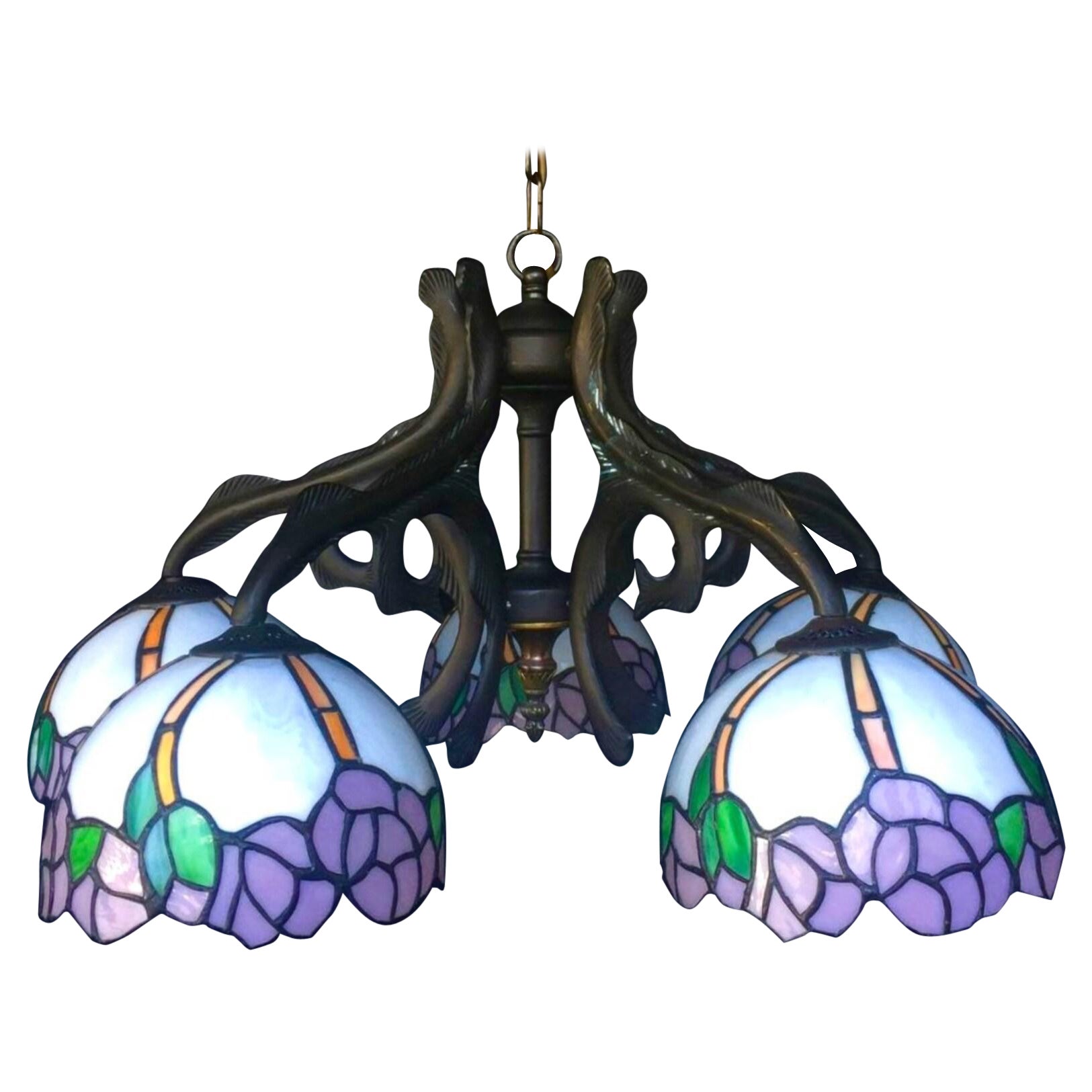 Vintage Tiffany Style Chandelier Bronze Chandelier, Italy