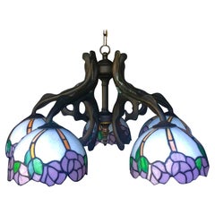 Vintage Tiffany Style Chandelier Bronze Chandelier, Italy