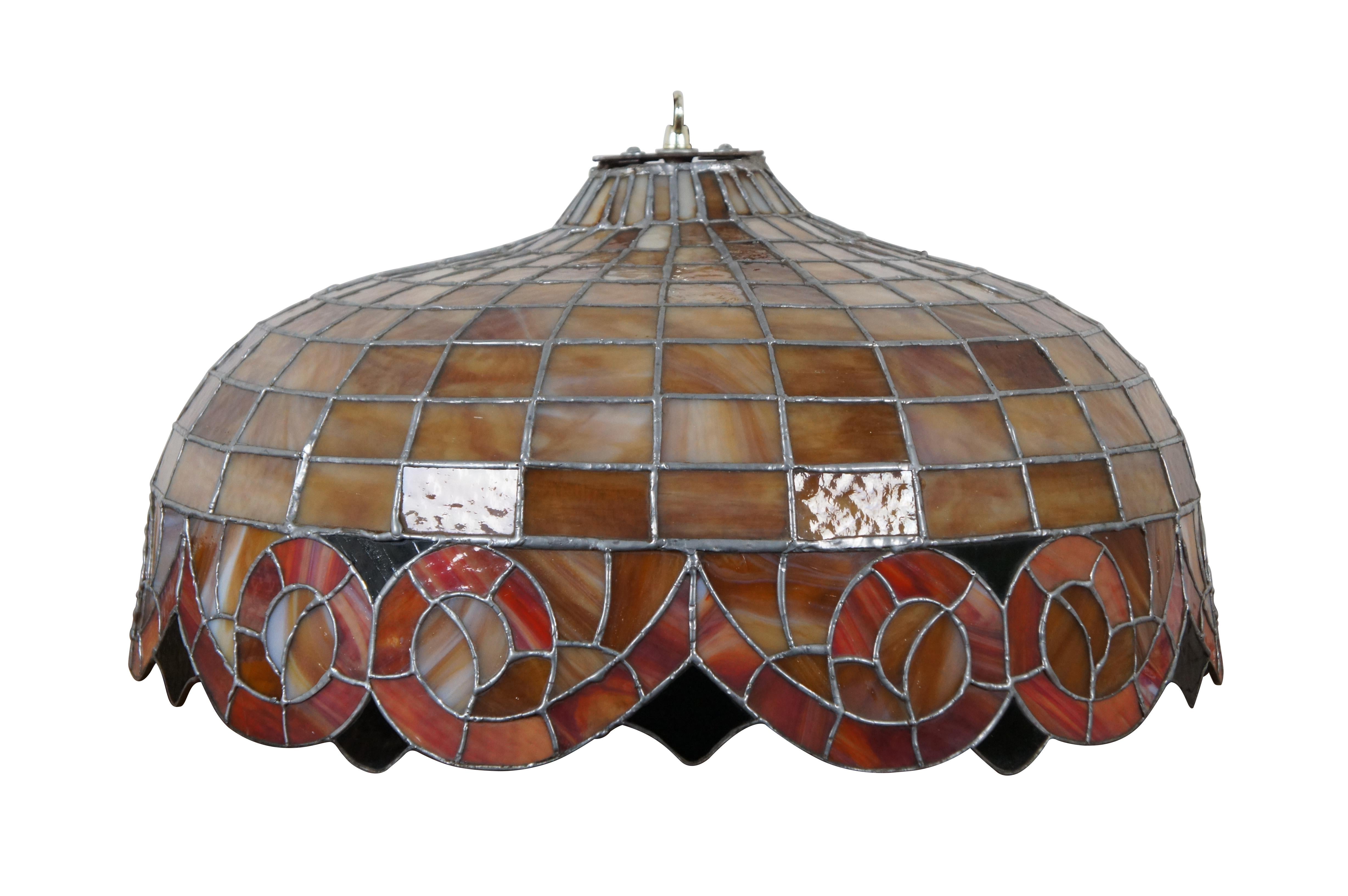 Art Nouveau Vintage Tiffany Style Leaded Slag Glass Pendant Swag Light Chandelier Shade 22