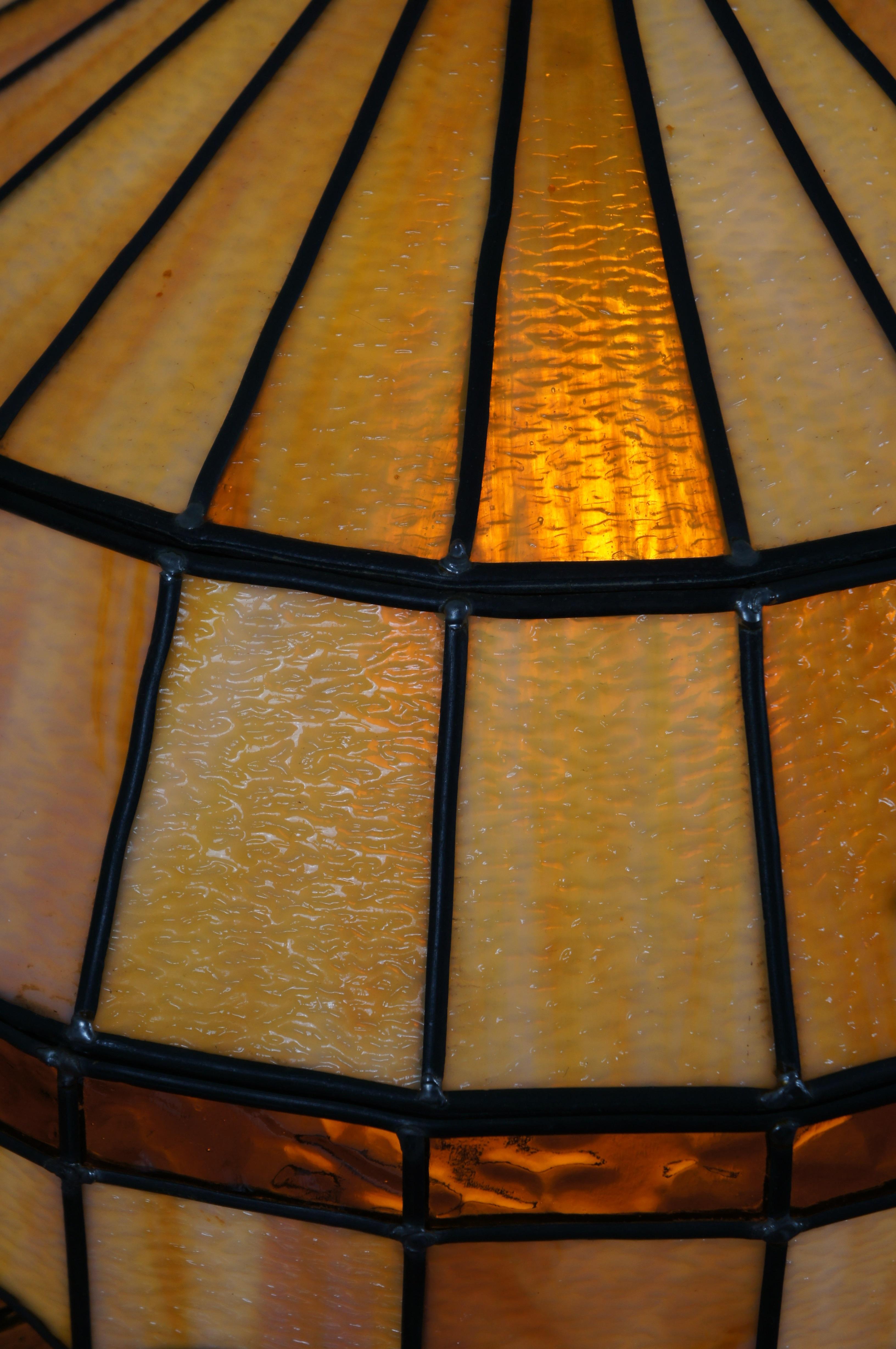 Vintage Tiffany Style Leaded Slag Glass Swag Pendant Light Yellow Amber 4