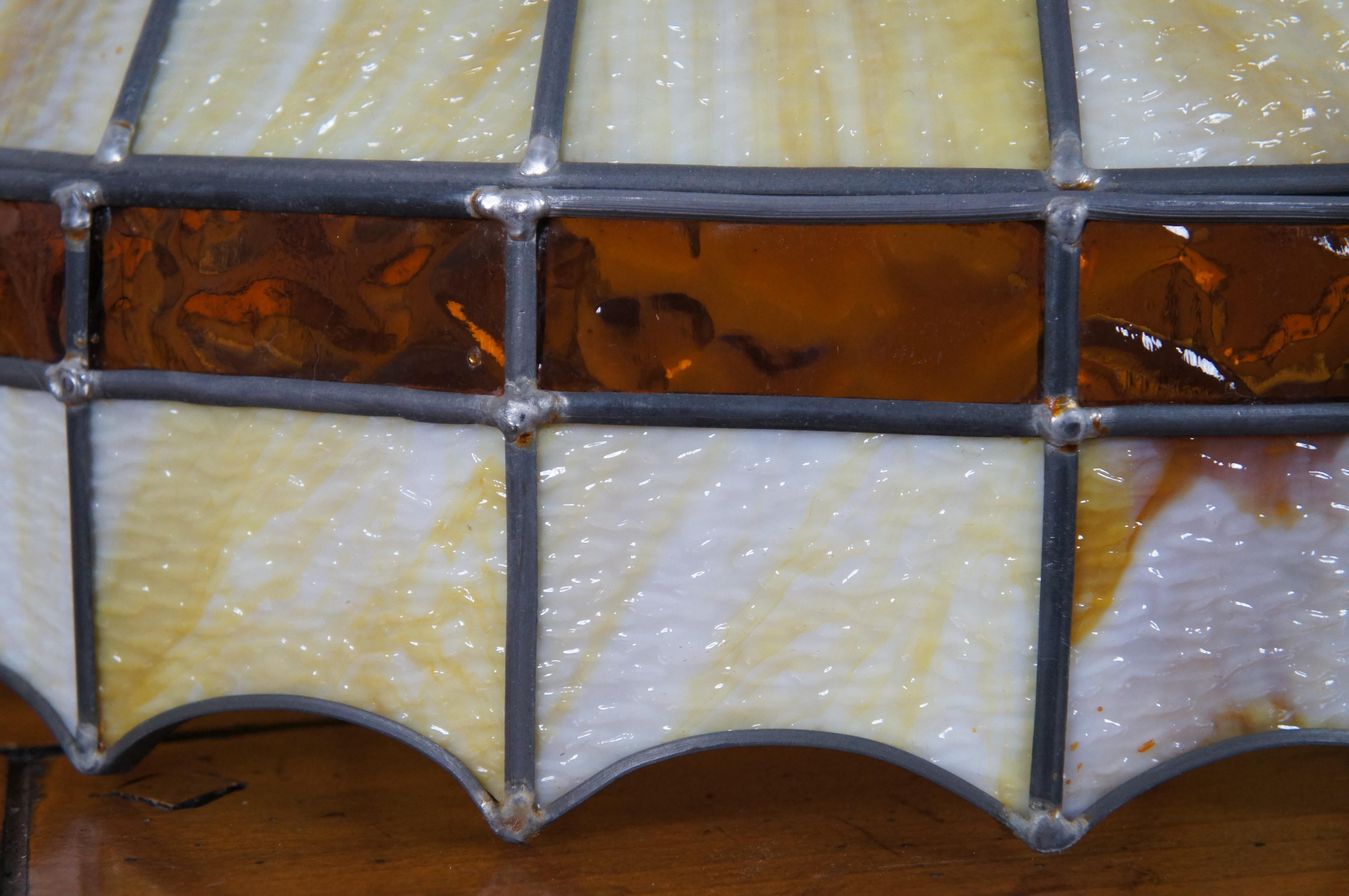 20th Century Vintage Tiffany Style Leaded Slag Glass Swag Pendant Light Yellow Amber