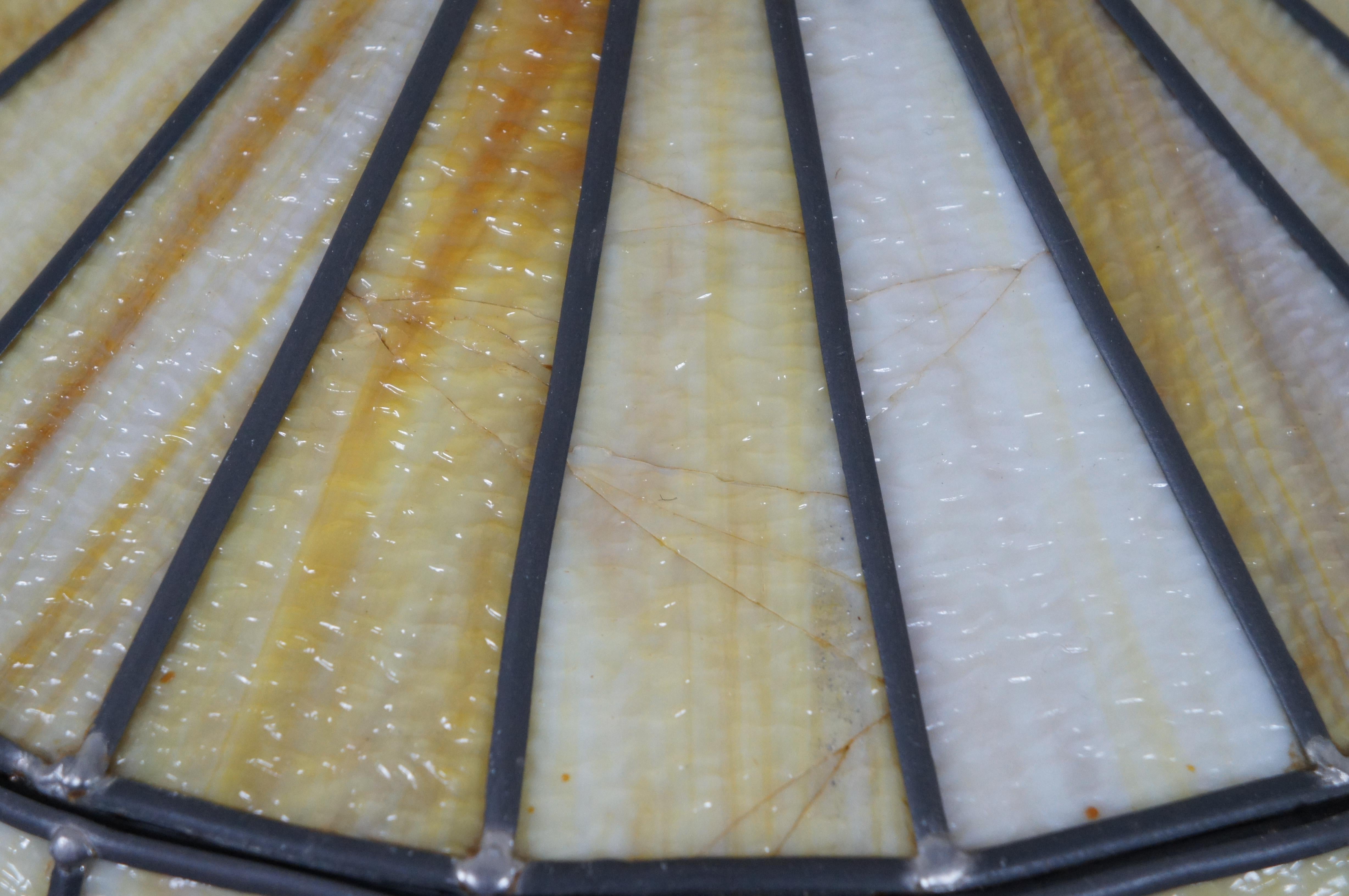 Vintage Tiffany Style Leaded Slag Glass Swag Pendant Light Yellow Amber 1