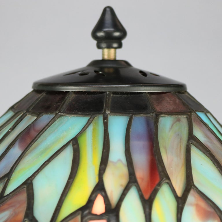 Vintage Tiffany Style Mosaic Jeweled and Leaded Glass Dragonfly Table Lamp  at 1stDibs