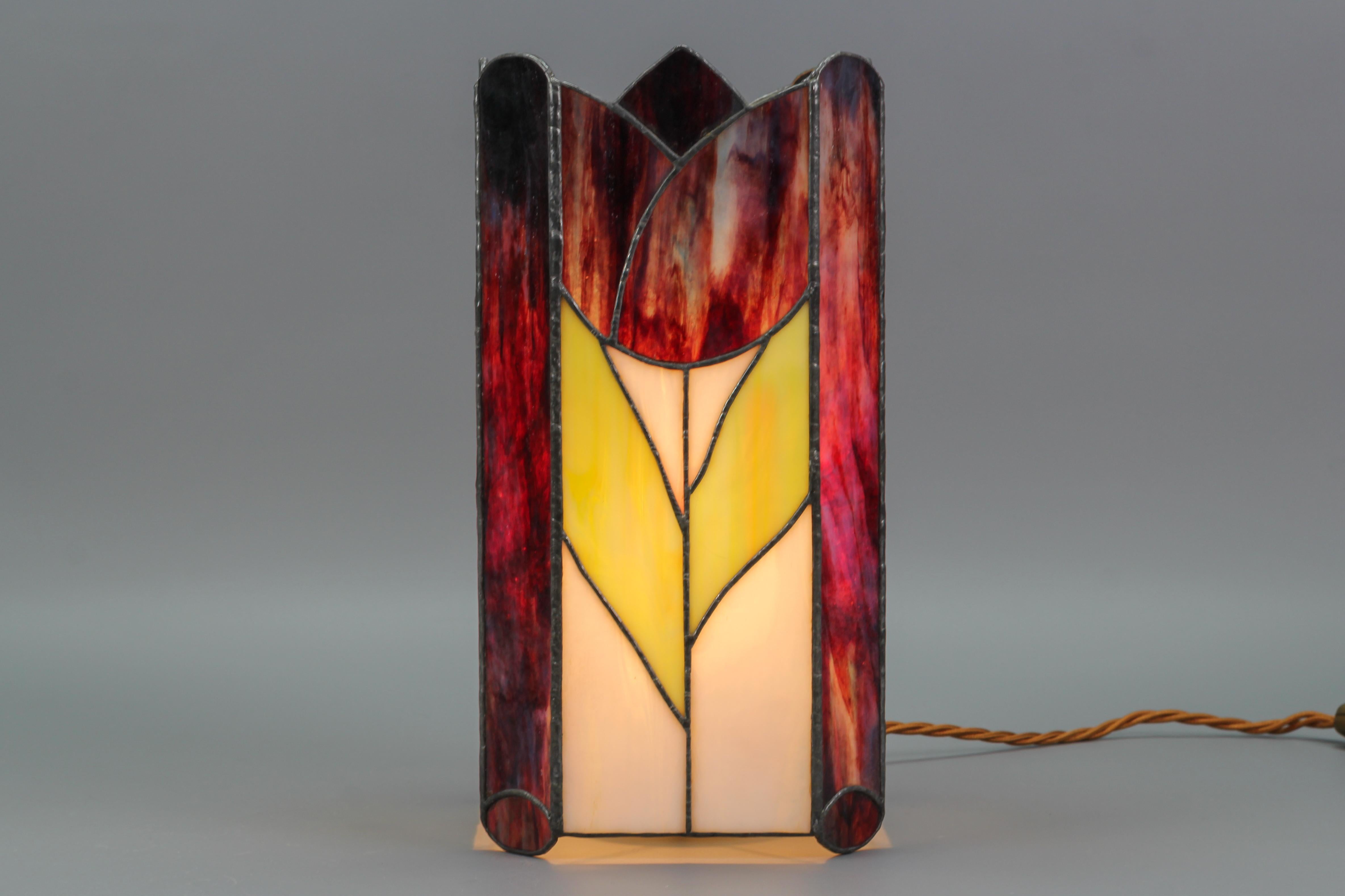 Vintage Tiffany-Style Stained Glass Square Lamp Tulips 4