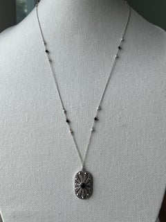 Vintage Tiffany&Co. Sterling Silver Onyx Pearl Ziegfeld Daisy Pendant Necklace