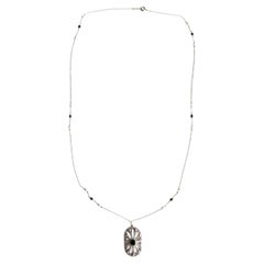 Vintage Tiffany&Co. Sterling Silver Onyx Pearl Ziegfeld Daisy Pendant Necklace