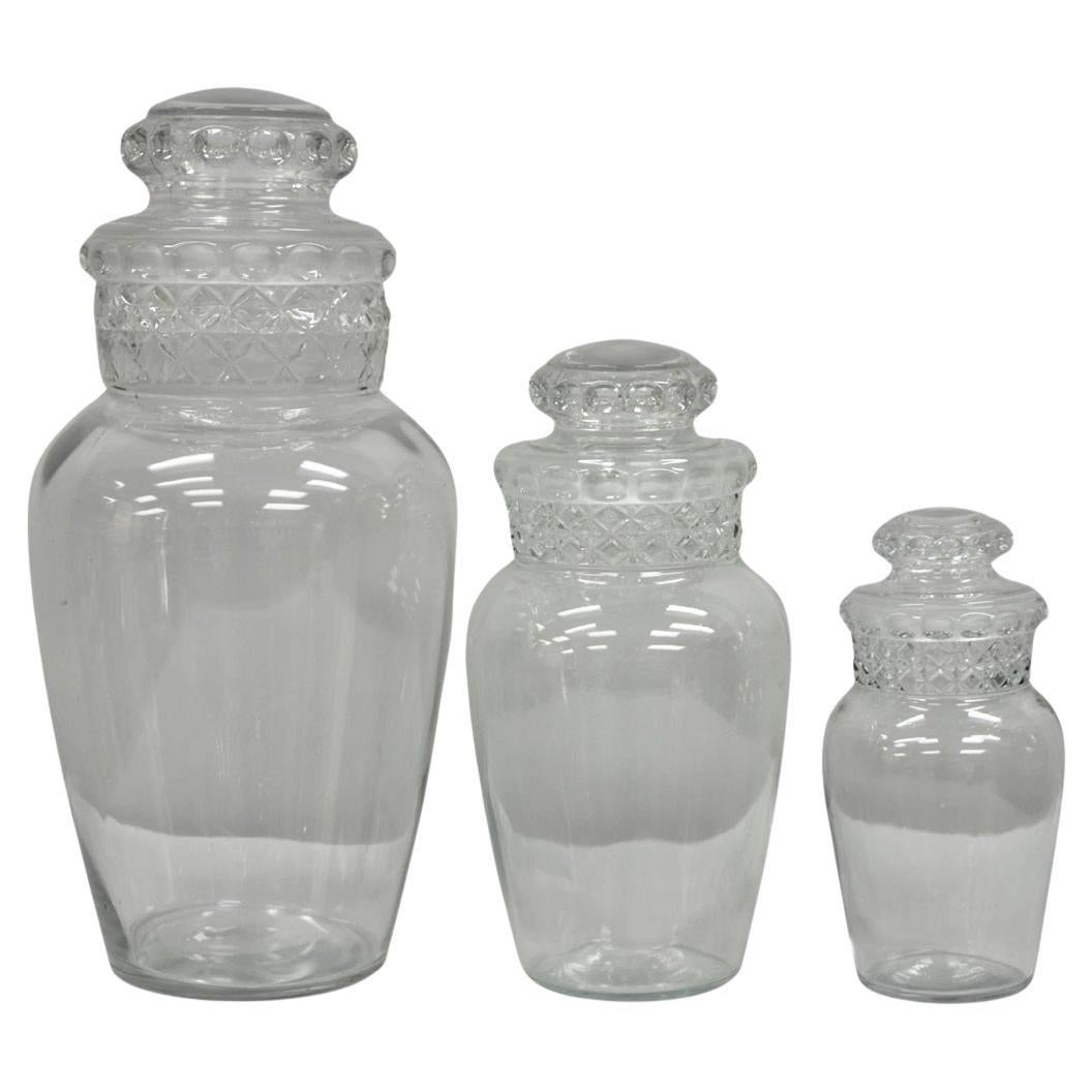 Vintage Tiffin Dakota Glass Apothecary Candy Jars Graduating Szs - 3 Pc Set