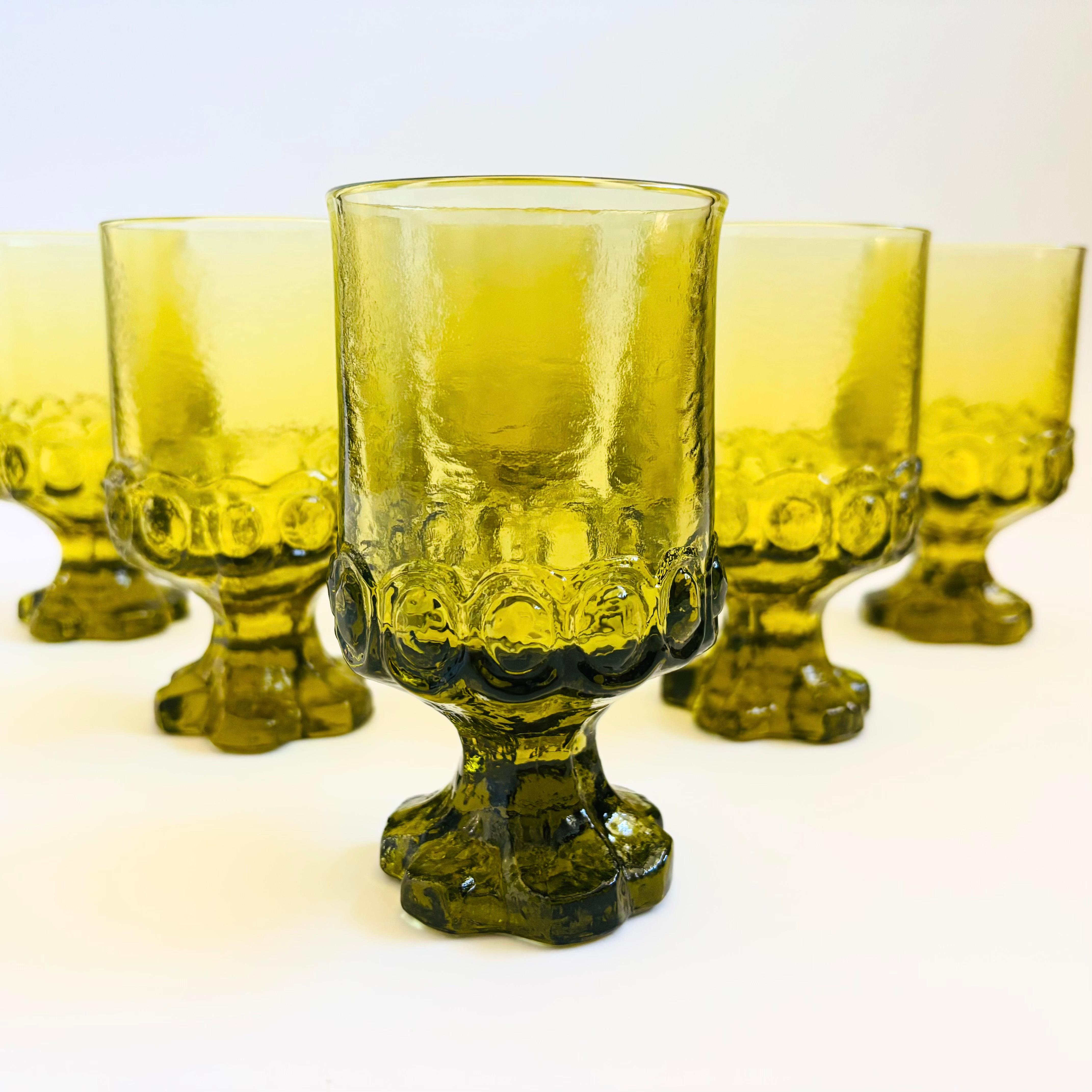 Mid-Century Modern Vintage Tiffin Franciscan Madeira Green Goblets - Set of 6 For Sale